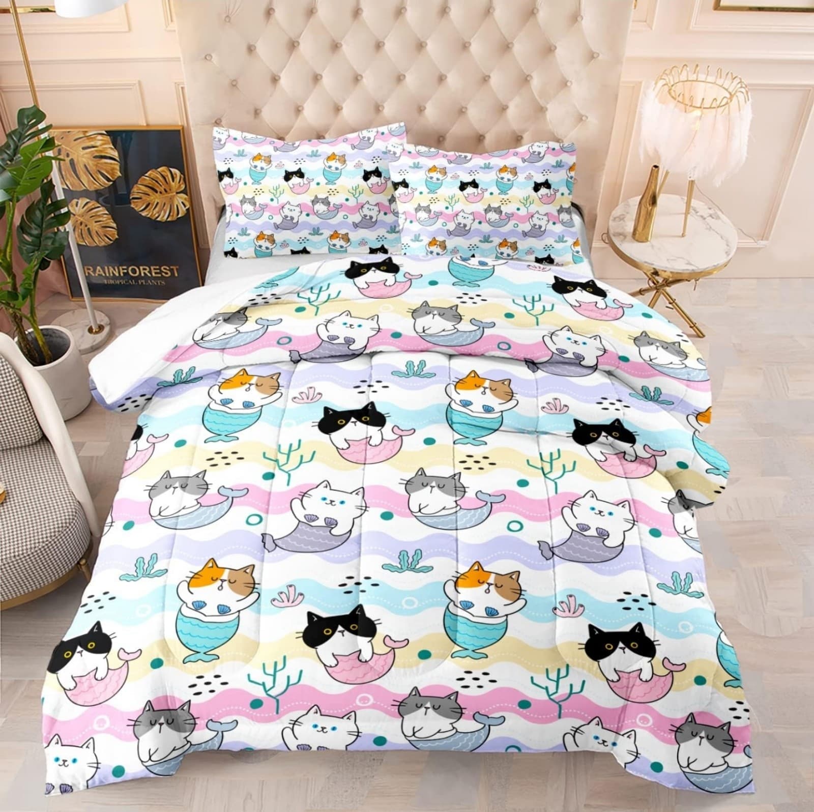 Kawaii Cat Comforter Set Twin Size,Kawaii Cute Cartoon Bedding for Kids - Image 1
