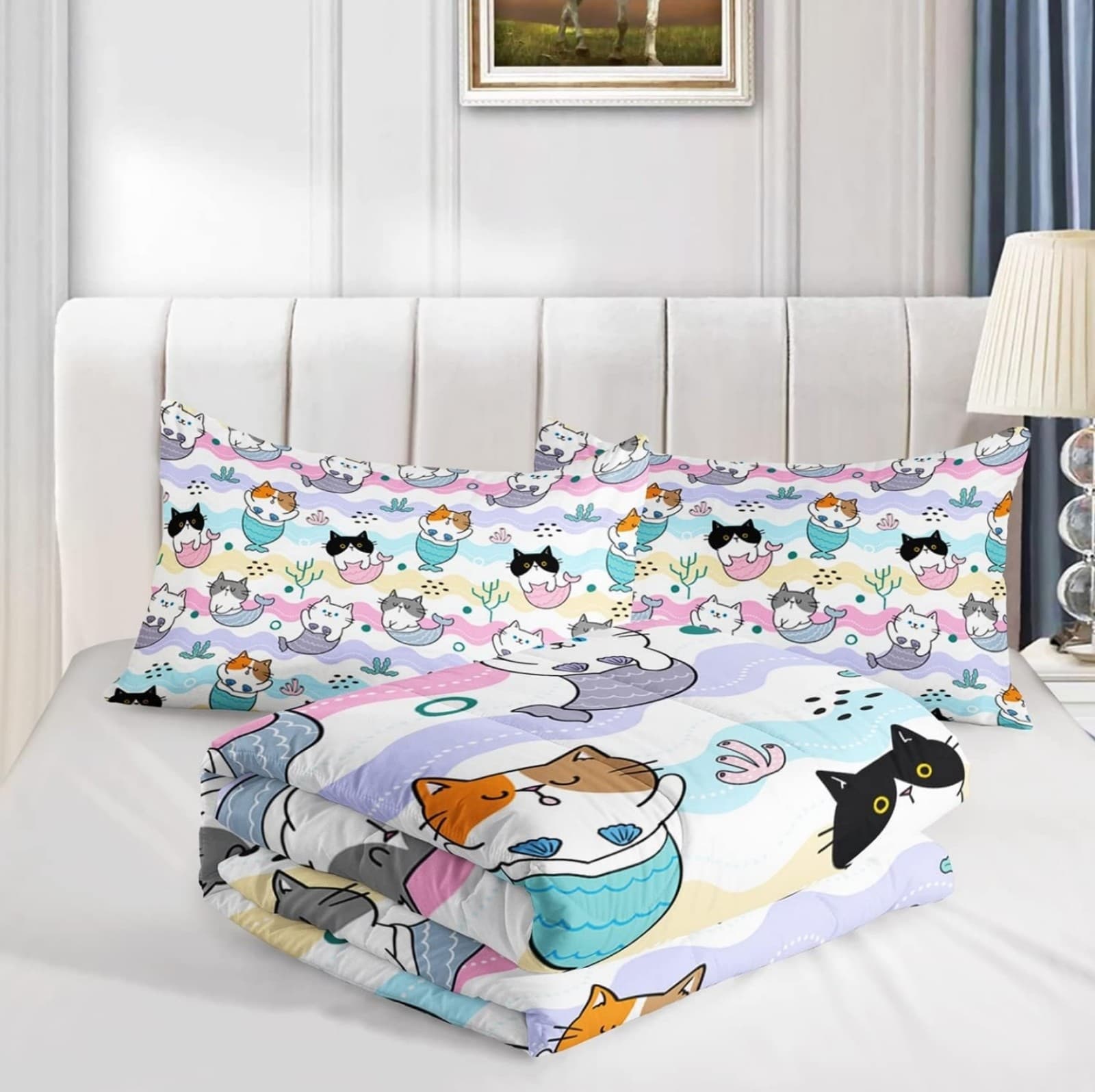 Kawaii Cat Comforter Set Twin Size,Kawaii Cute Cartoon Bedding for Kids - Thumbnail 3