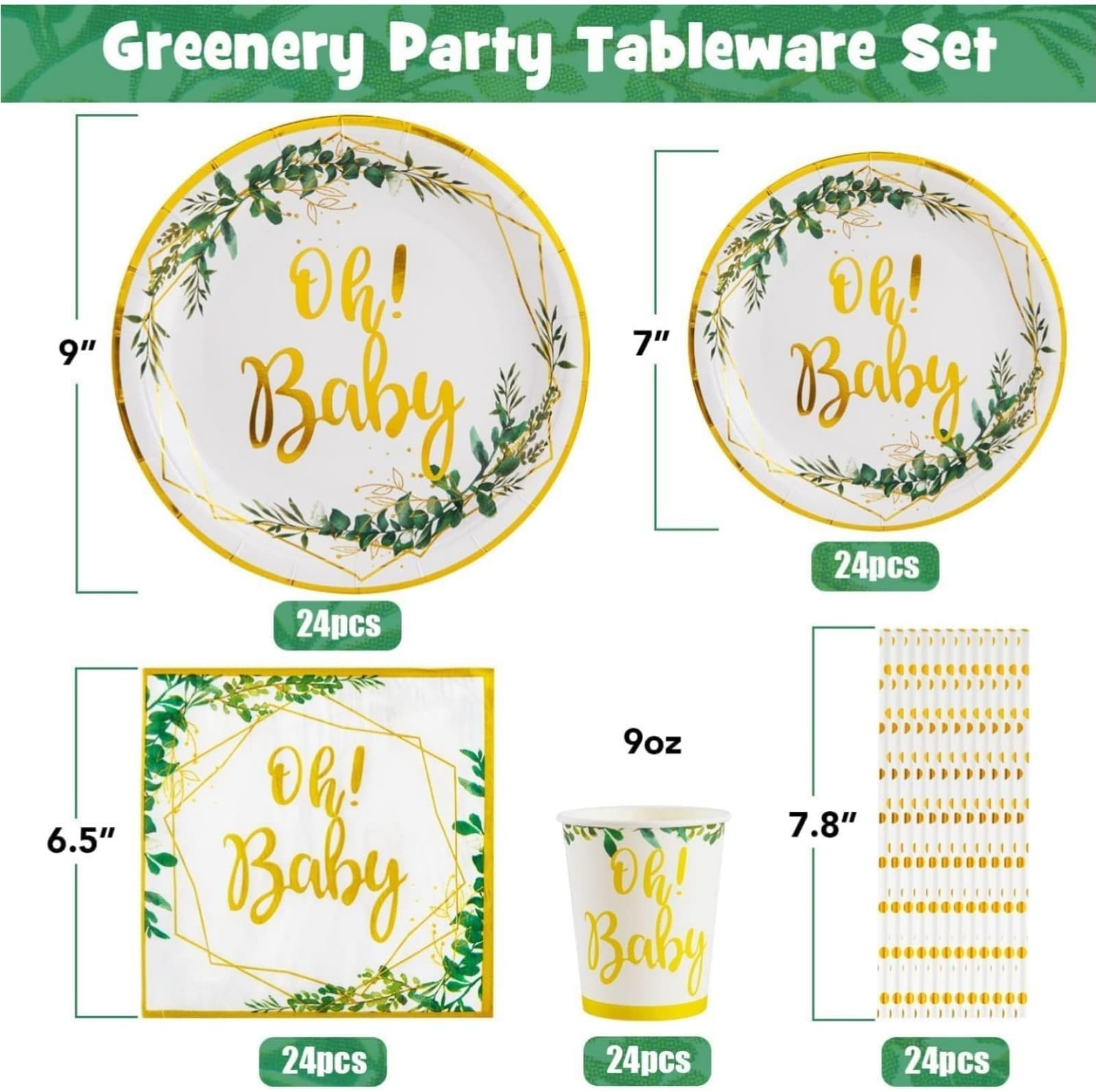 Baby Shower Party Decorations, Neutral Baby Shower Party Supplies Sage Green - Thumbnail 2
