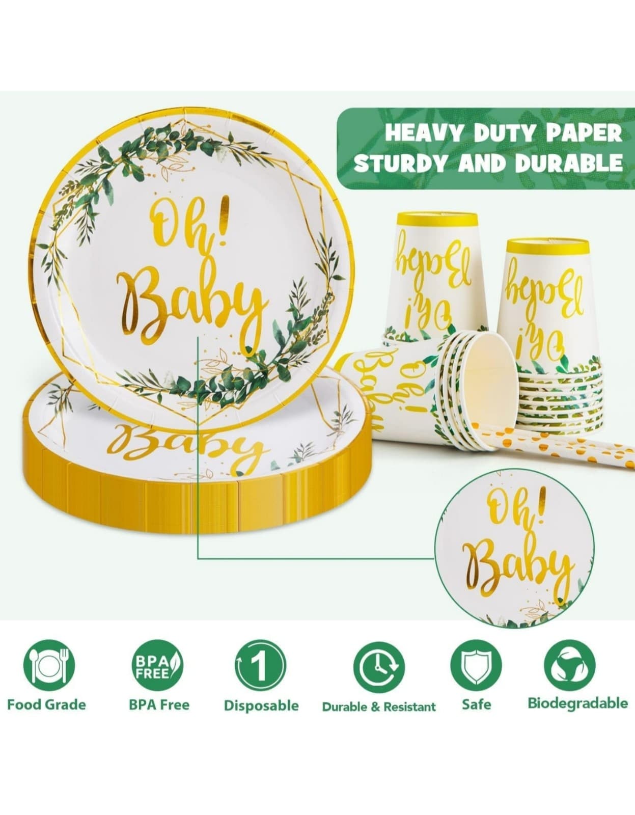 Baby Shower Party Decorations, Neutral Baby Shower Party Supplies Sage Green - Thumbnail 3