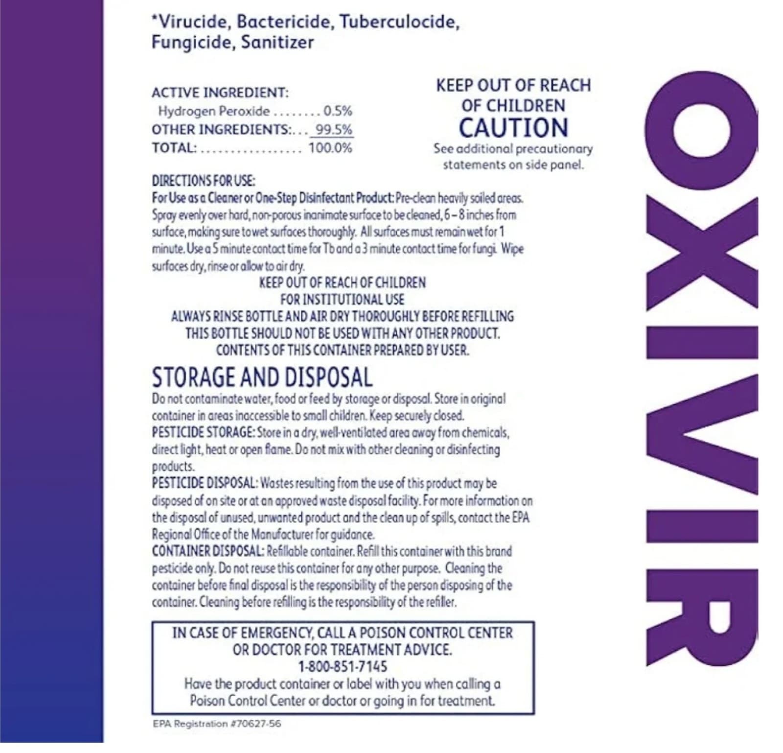 Oxivir Diversey Disinfectant Cleaner, Accelerated Hydrogen Peroxide 32oz Bottle - Thumbnail 3