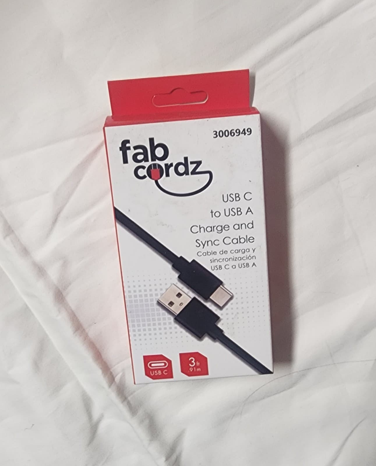 Fab Cordz USB C to USB A 3ft Data Sync Cable - Image 1