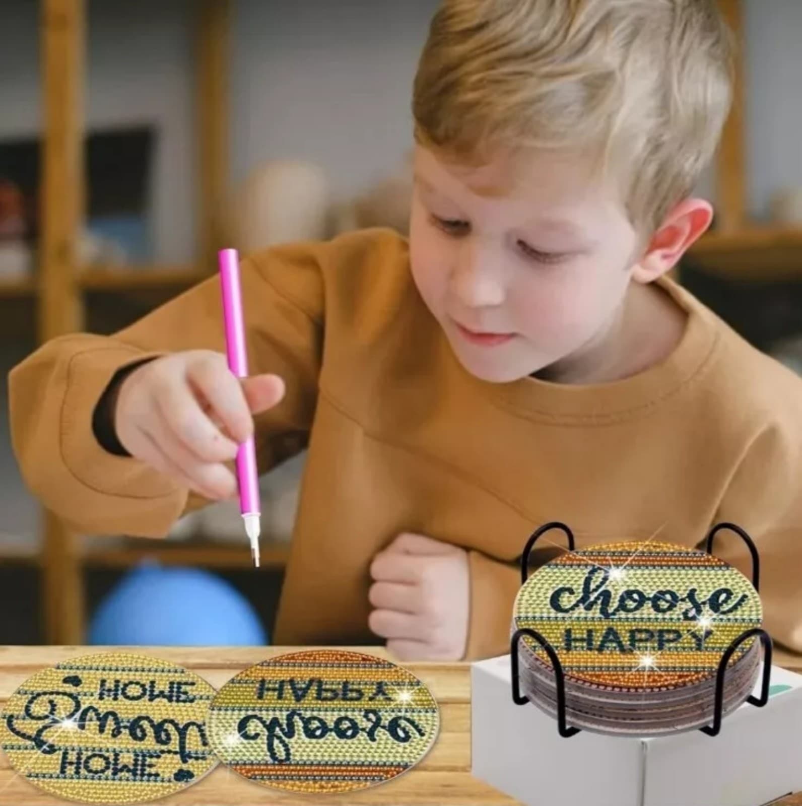 Diamond Painting Coasters with Holder & Packing Boxes 6pcs - Thumbnail 4