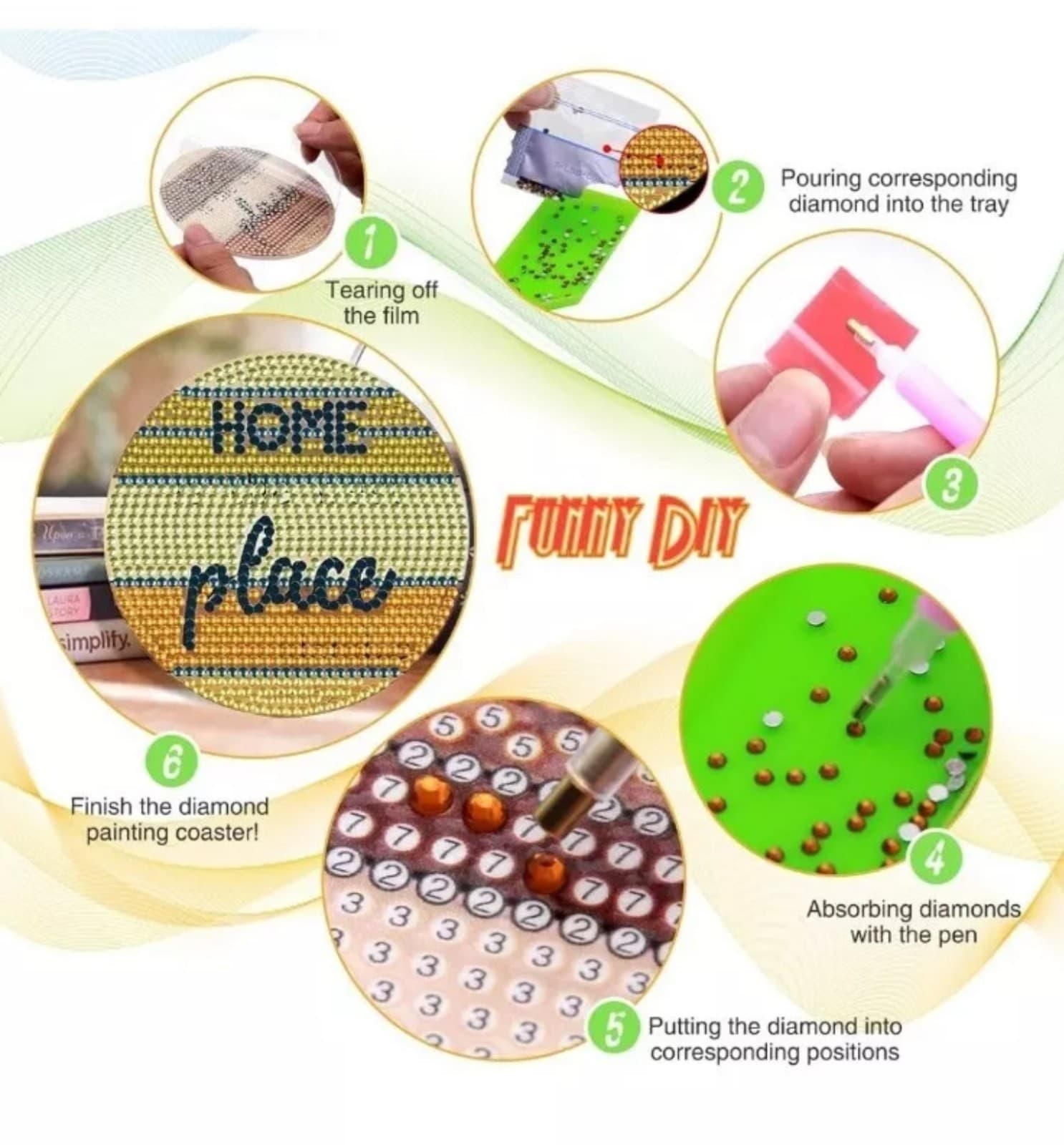 Diamond Painting Coasters with Holder & Packing Boxes 6pcs - Thumbnail 3