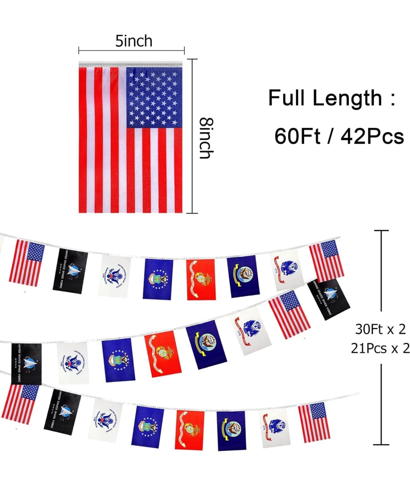 USA Military Flags Banner Set All Branches Bunting Flags for Memorial Day,Vetera - Thumbnail 2