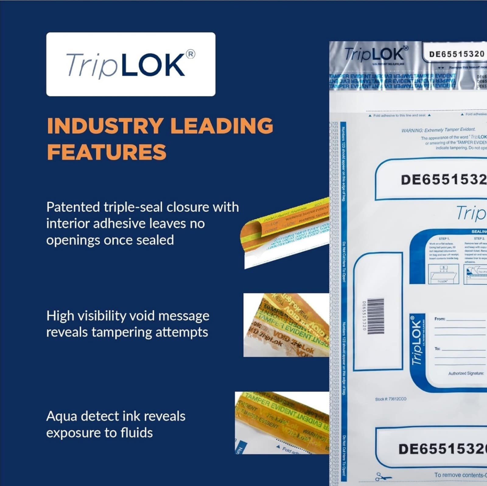 ControlTek TripLok 9" x 12", White with Pocket, 100 Bags, Tamper-Evident Deposit - Thumbnail 4