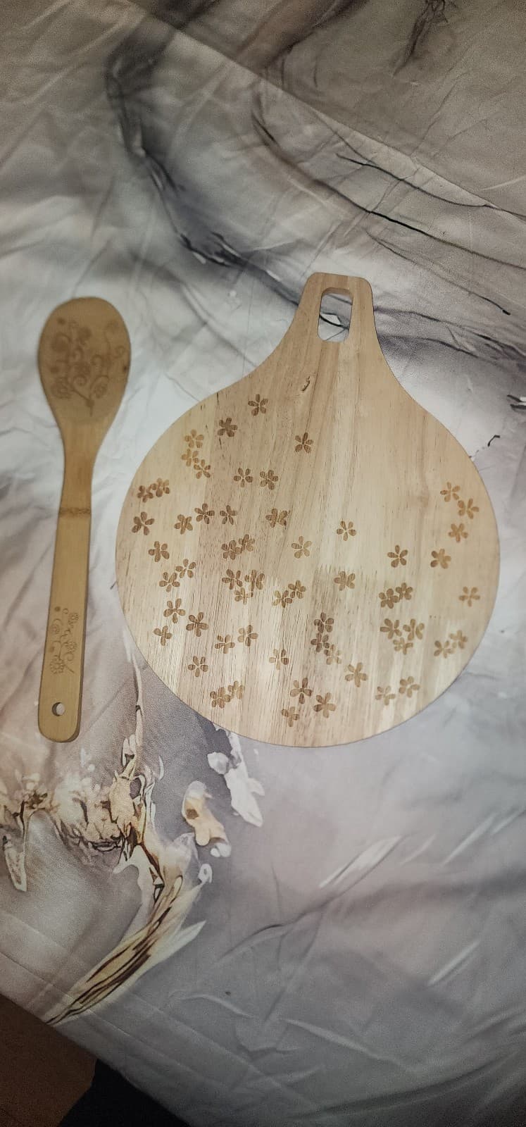 Decorative Wooden Cheese Plate & Decorative Spoon - Image 1