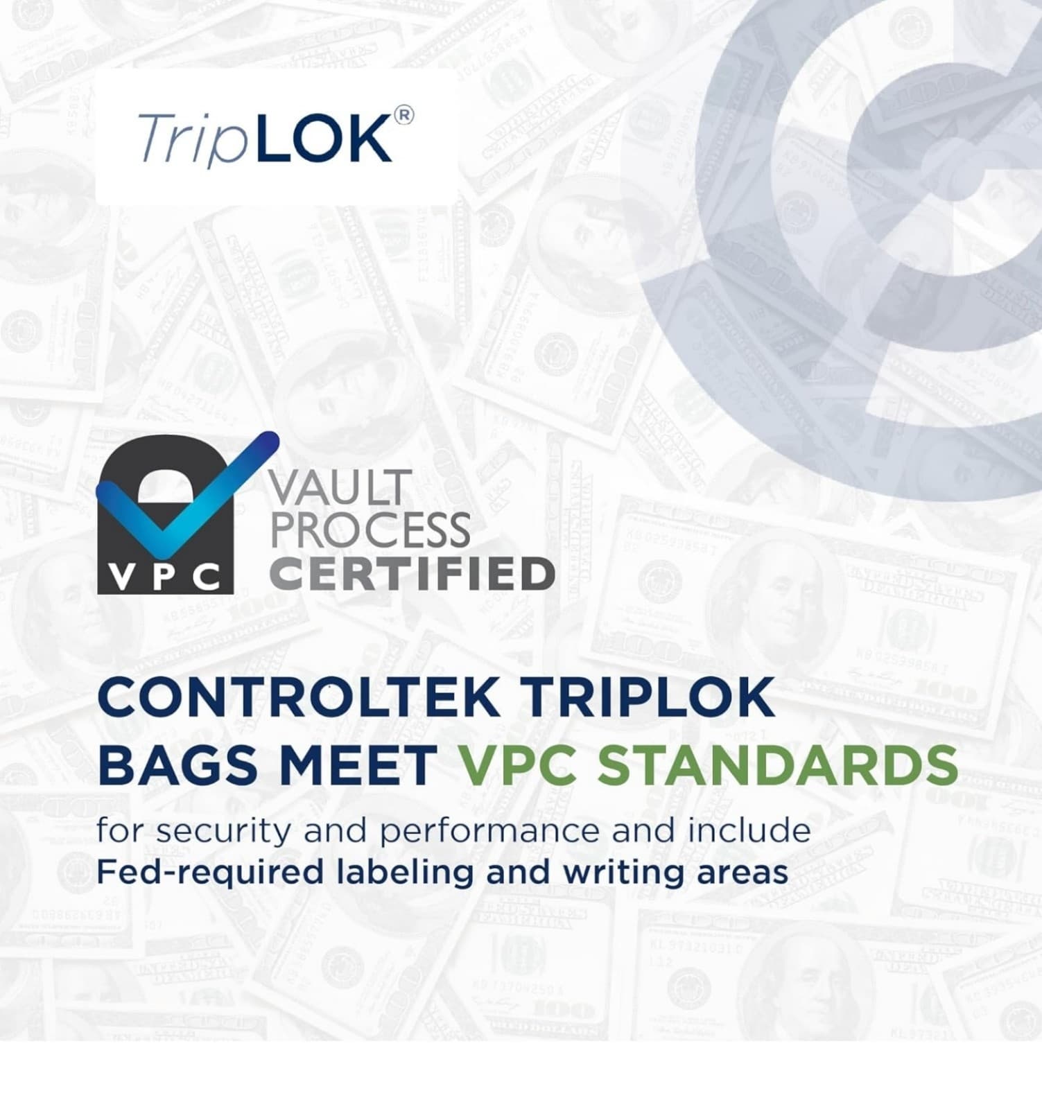 ControlTek TripLok 9" x 12", White with Pocket, 100 Bags, Tamper-Evident Deposit - Thumbnail 6