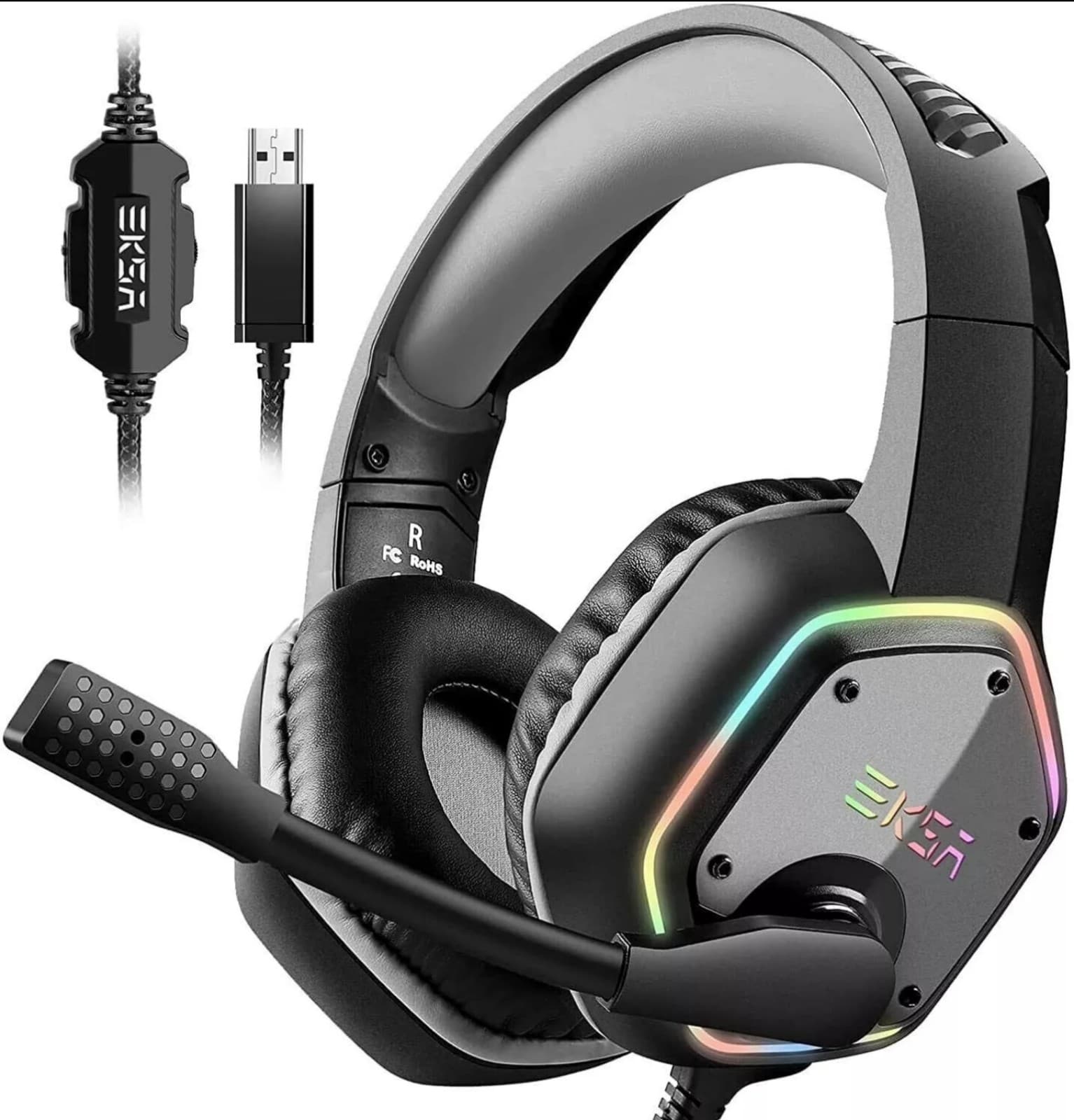 EKSA E1000 USB Gaming Headset for PC PS4 PS5/Headphone Noise Cancelling RGB Ligh - Image 1