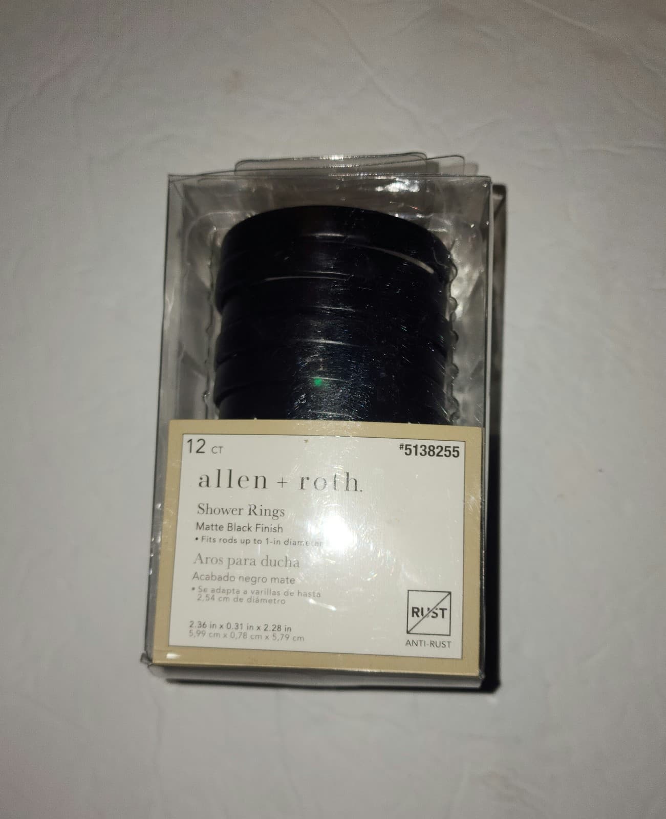 Allen + Roth 12-Pack Matte Black Single Shower Curtain Rings - Image 1