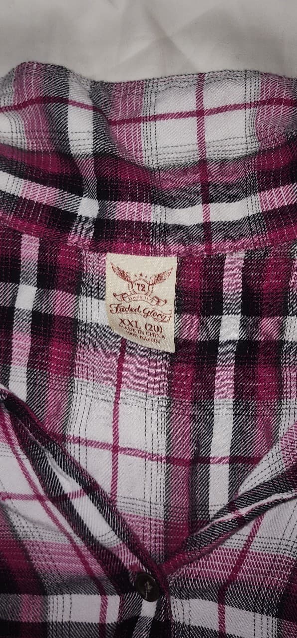 Faded Glory XXL Plaid Shirt Pink & Black - Thumbnail 4