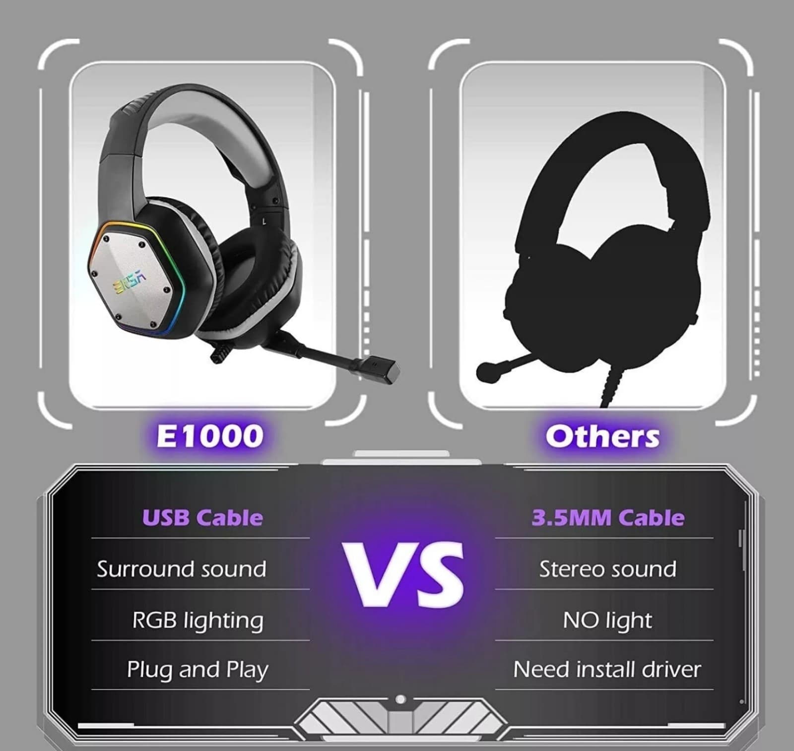 EKSA E1000 USB Gaming Headset for PC PS4 PS5/Headphone Noise Cancelling RGB Ligh - Thumbnail 5