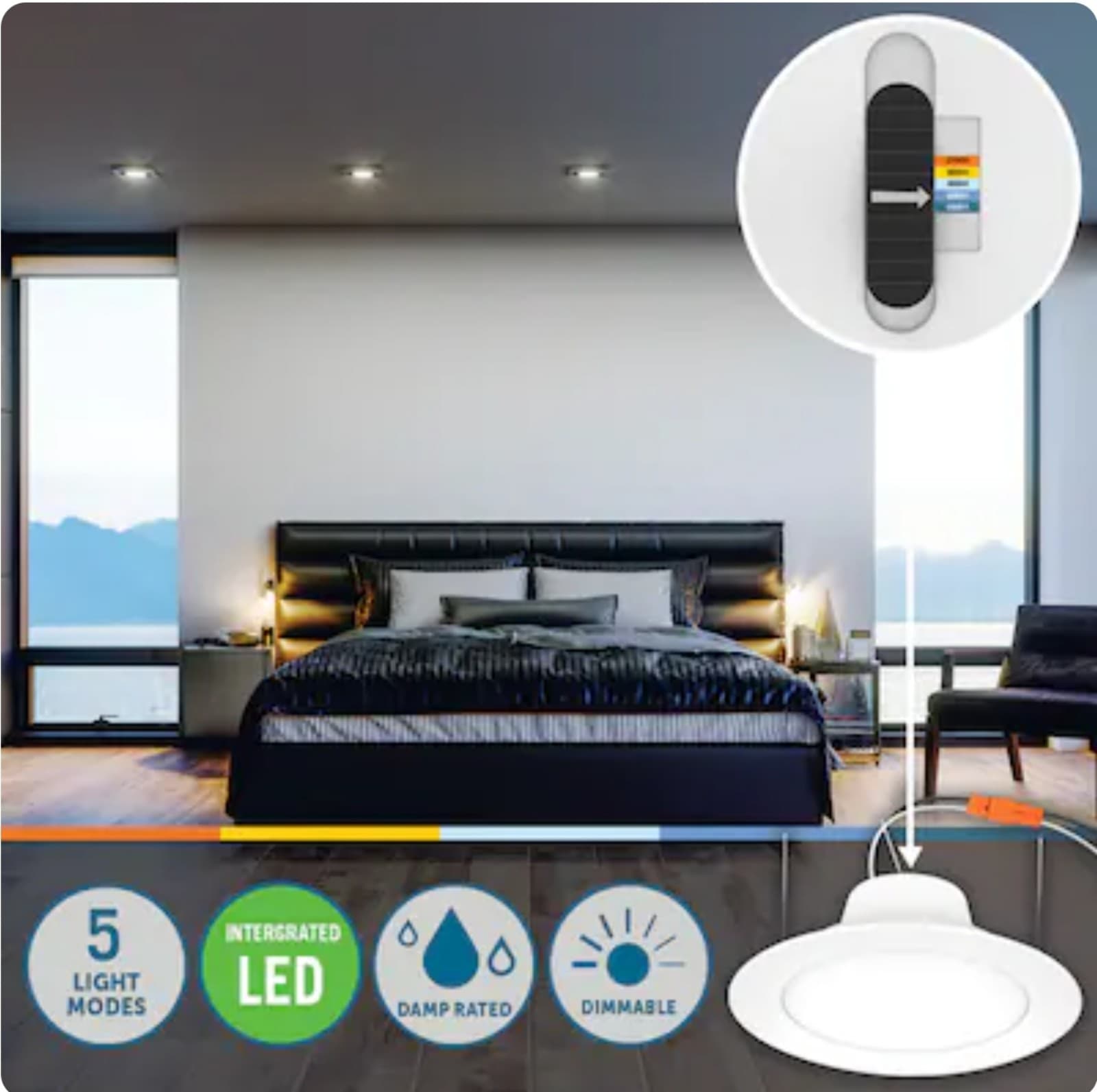 Retrofit Kit White 4-in 650-Lumen Switchable White Round Dimmable LED Canned - Thumbnail 2