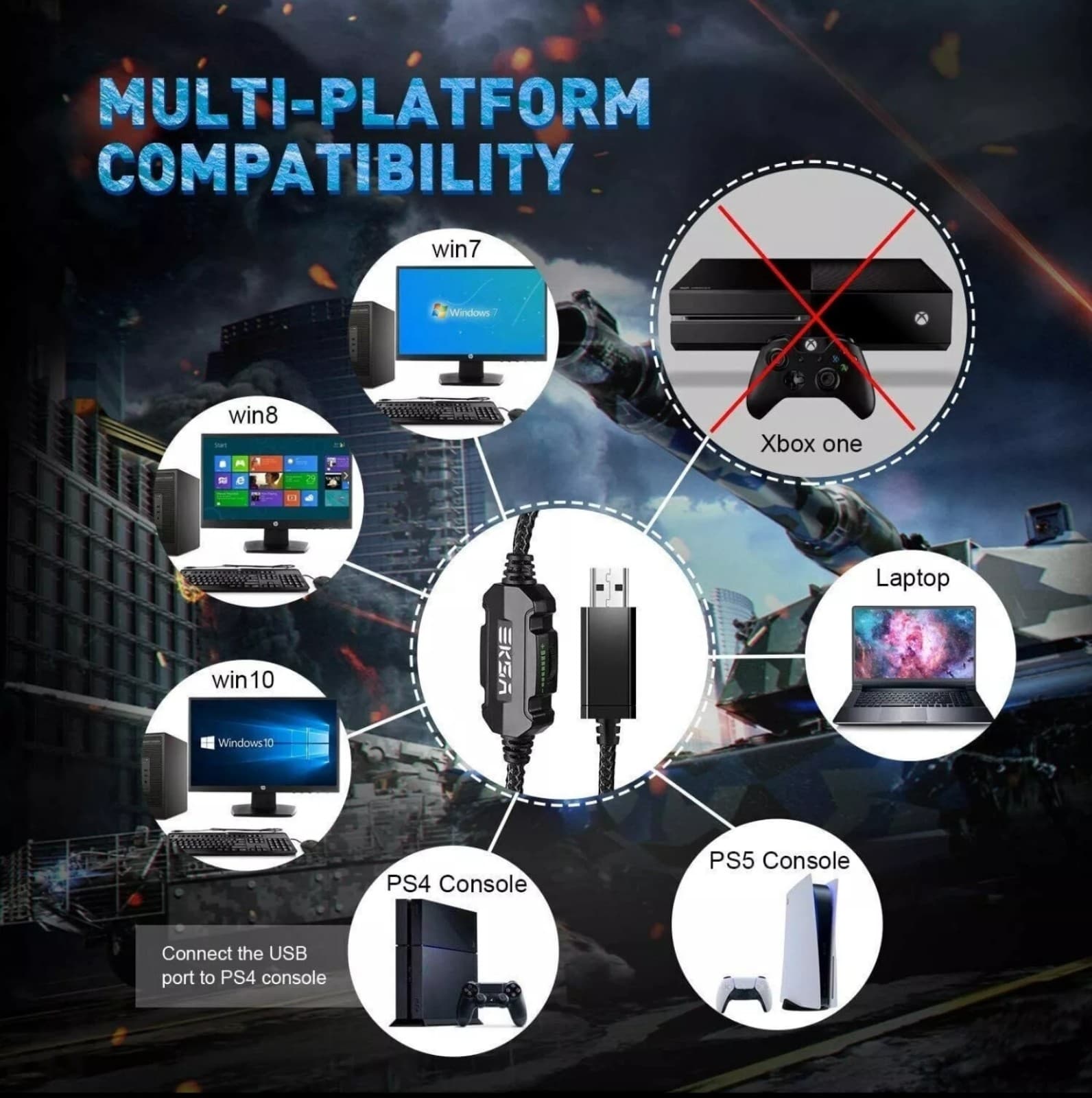 EKSA E1000 USB Gaming Headset for PC PS4 PS5/Headphone Noise Cancelling RGB Ligh - Thumbnail 6