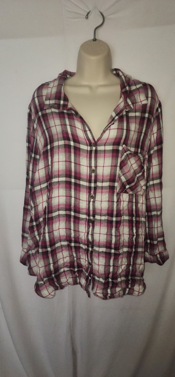 Faded Glory XXL Plaid Shirt Pink & Black - Thumbnail 2