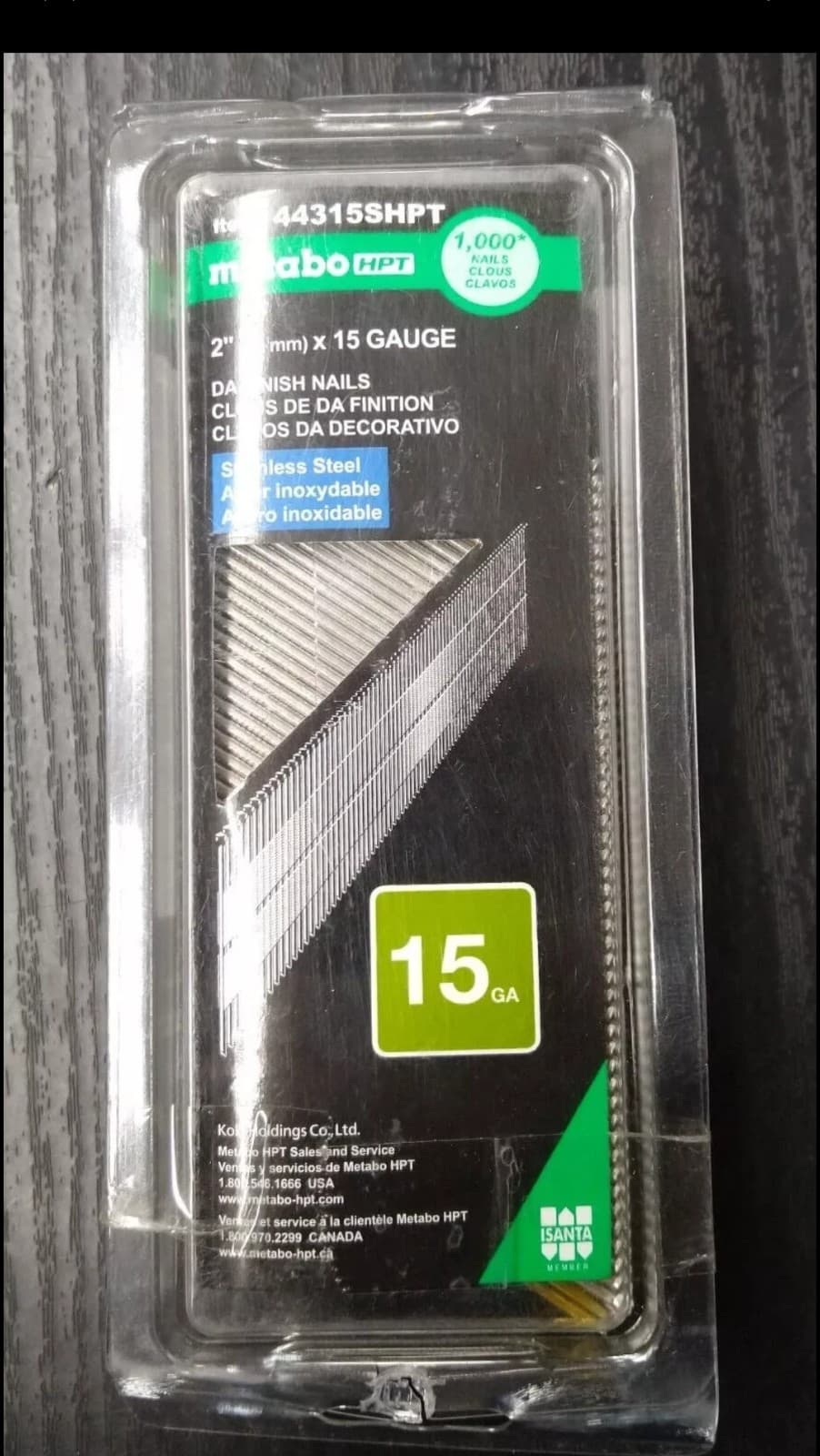 Metabo HPT Finish Nails 2inch x 15 Gauge Stainless Steel 1000 Count 44315SHPT - Image 1
