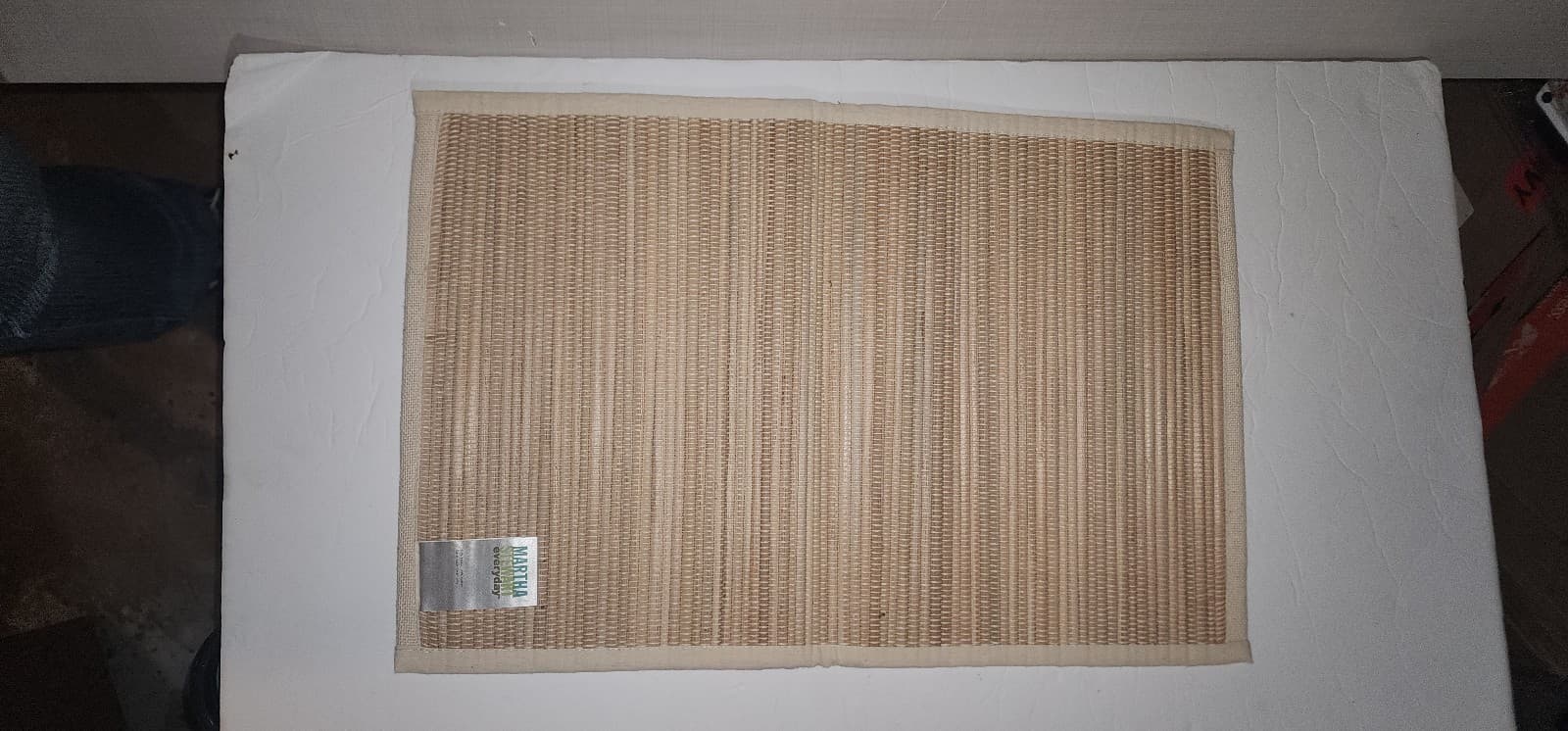 MARTHA STEWART Placemats Cotton Woven WPM Ribbed Stripe Stone 4ct - Image 1