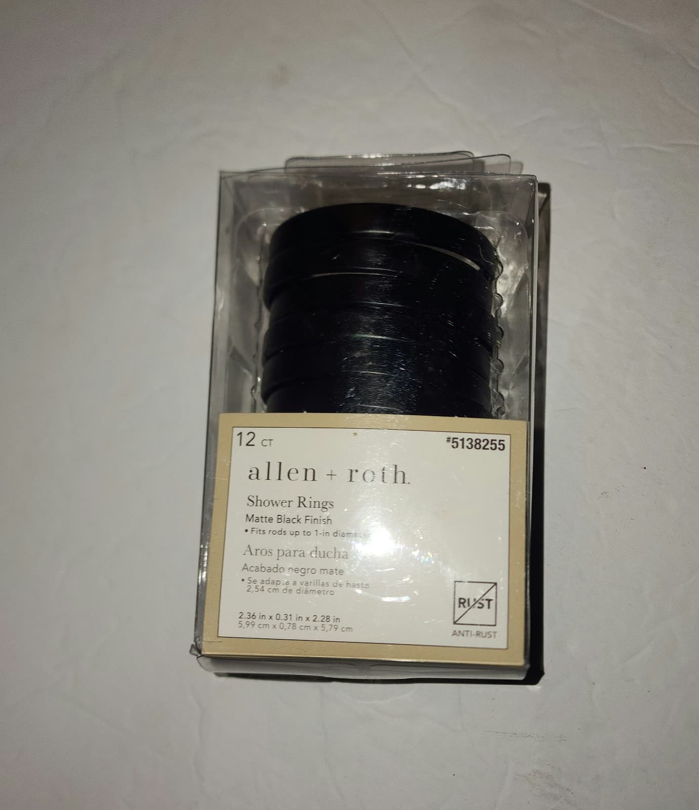 Allen + Roth 12-Pack Matte Black Single Shower Curtain Rings - Thumbnail 2