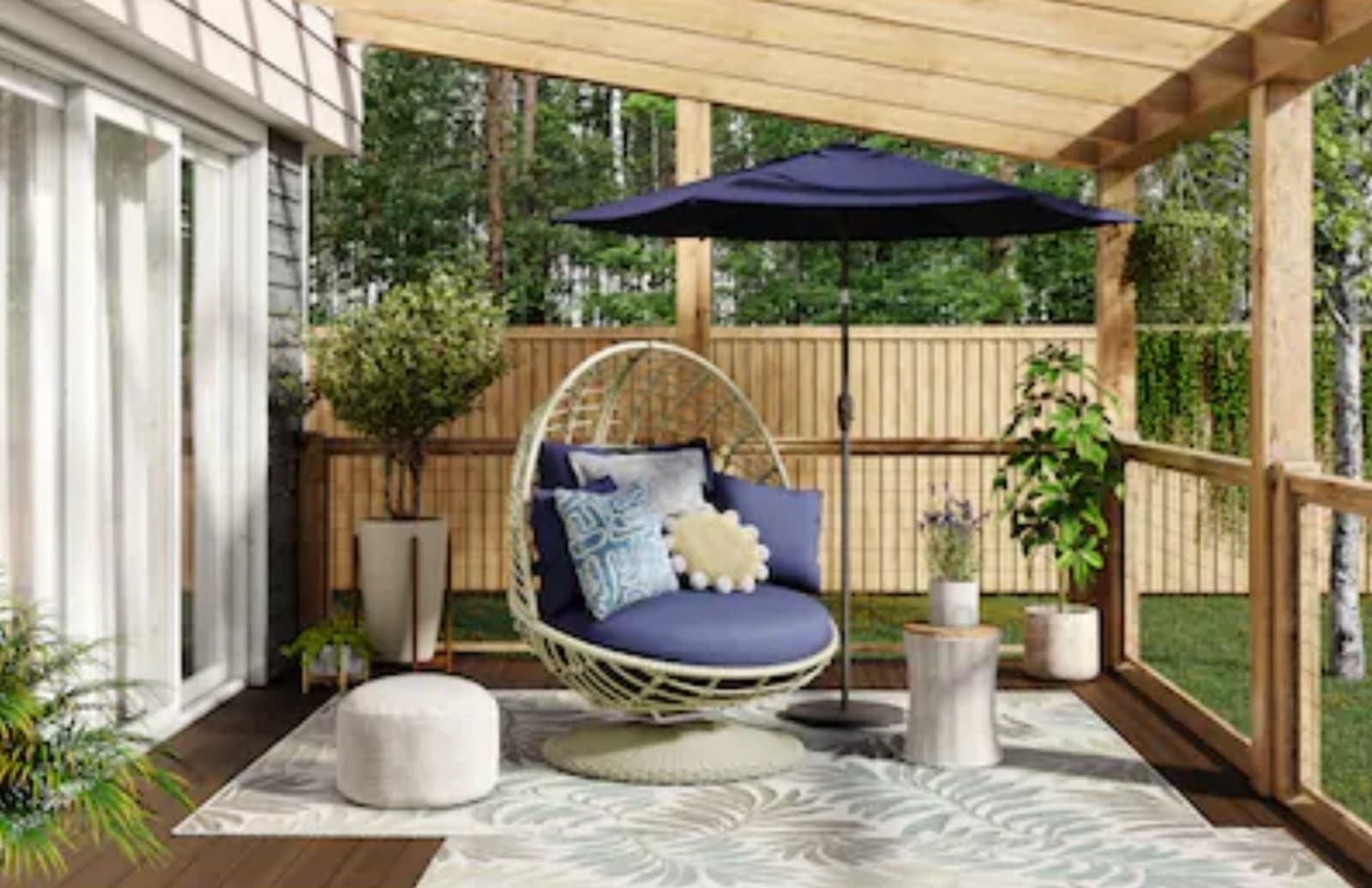 Style Selections 7.5-ft Steel Blue Push-button Tilt Market Patio Umbrella - Thumbnail 7