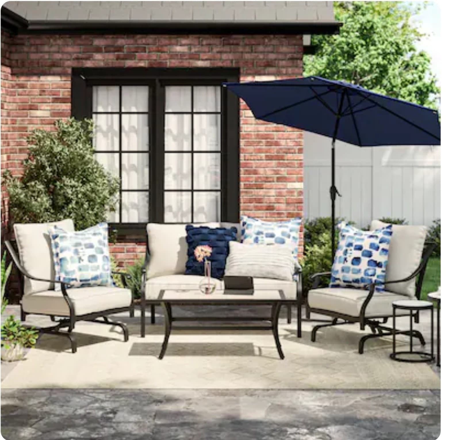 Style Selections 7.5-ft Steel Blue Push-button Tilt Market Patio Umbrella - Thumbnail 6