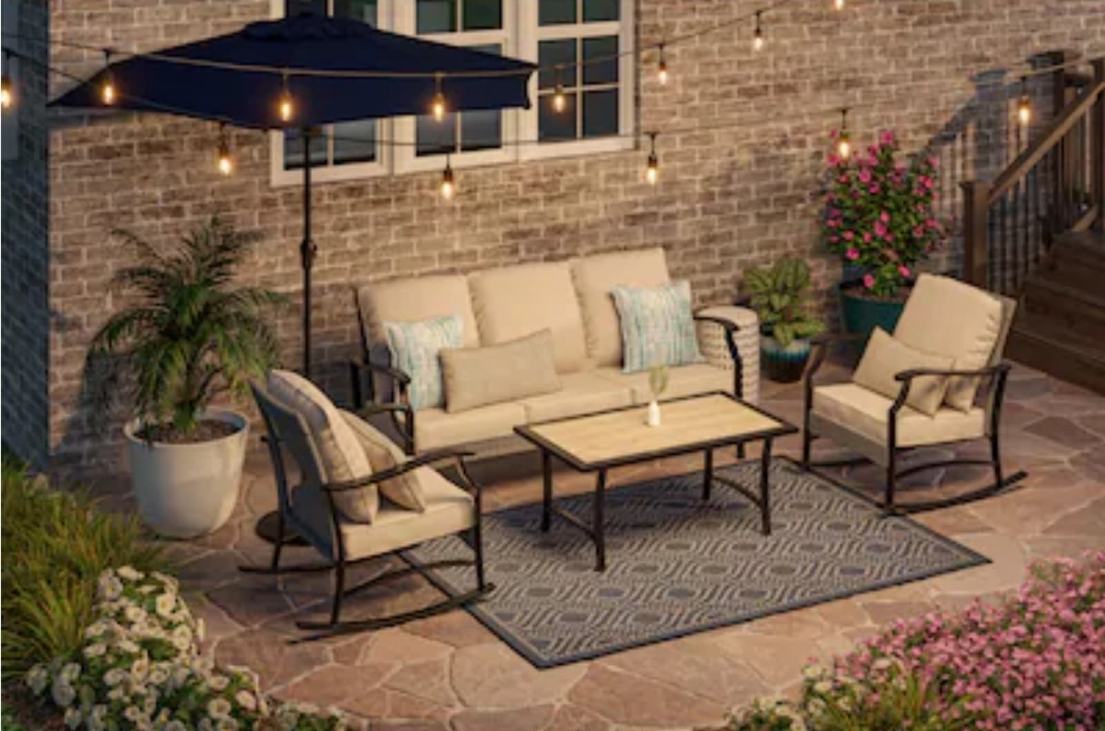 Style Selections 7.5-ft Steel Blue Push-button Tilt Market Patio Umbrella - Thumbnail 9