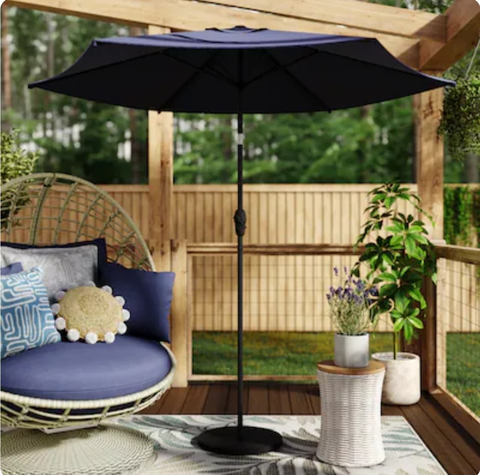 Style Selections 7.5-ft Steel Blue Push-button Tilt Market Patio Umbrella - Thumbnail 8