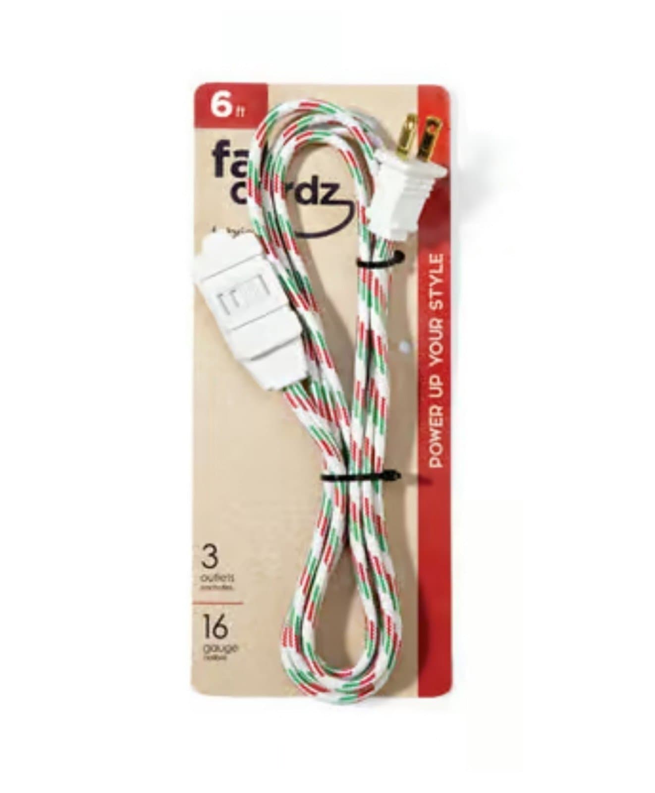 Christmas Colored 6ft Extension Cord by FabCordz 2ct - Image 1