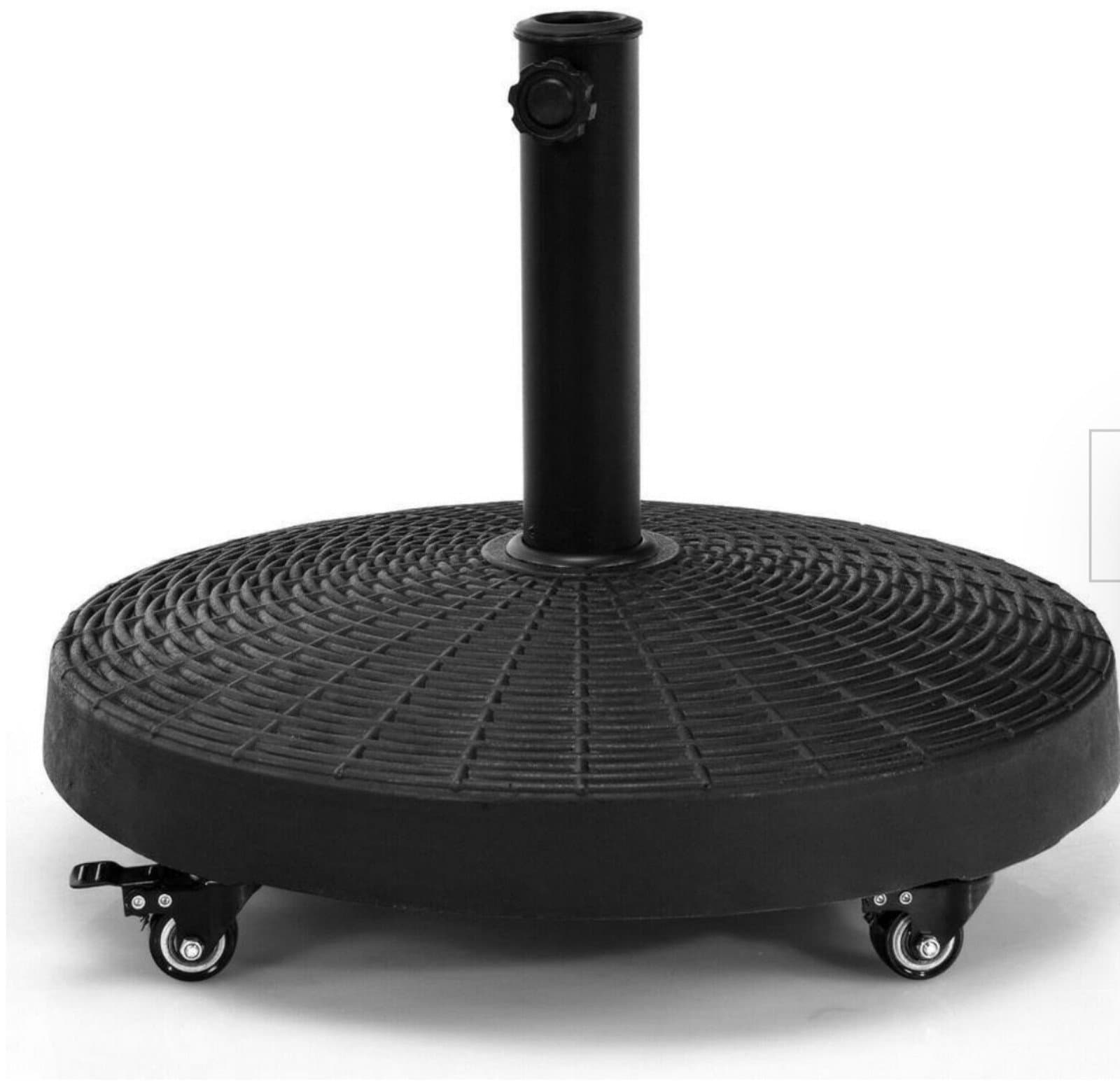 Resin Patio Umbrella Base in Black with Wheels - Image 1
