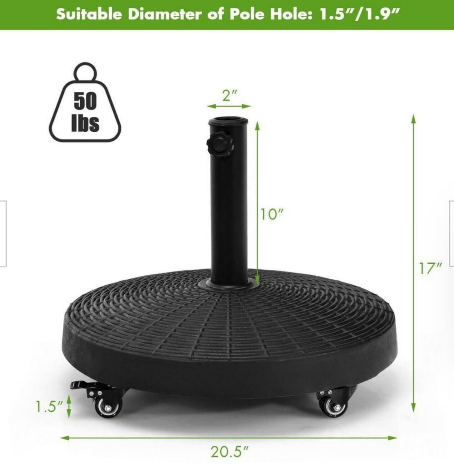 Resin Patio Umbrella Base in Black with Wheels - Thumbnail 4