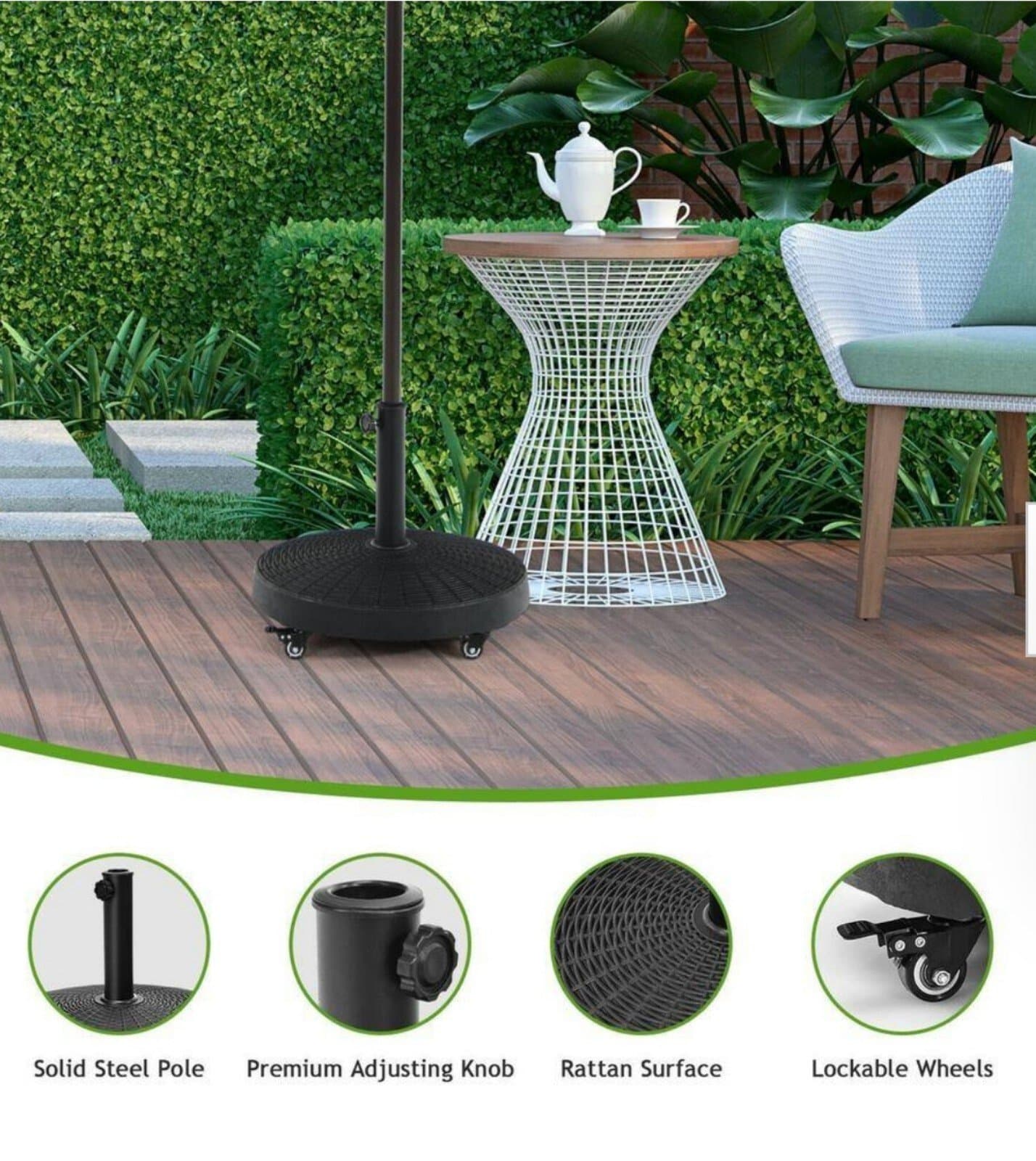 Resin Patio Umbrella Base in Black with Wheels - Thumbnail 5