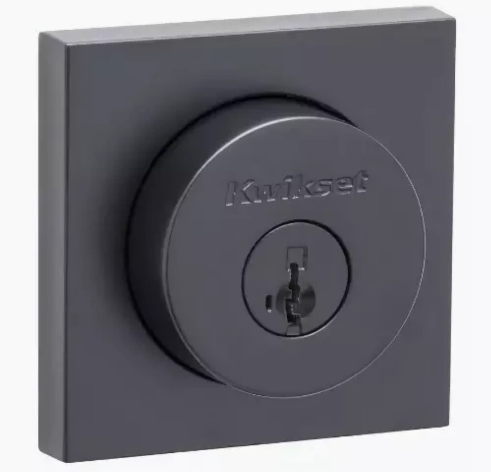Kwikset Downtown Deadbolt Lock, Matte Black Square Exterior Keyed Front Entry Do - Image 1