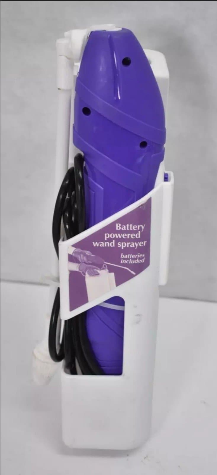 Battery Powered Wand Sprayer Purple/White For Gardening Outdoor w Wall Mount - Image 1