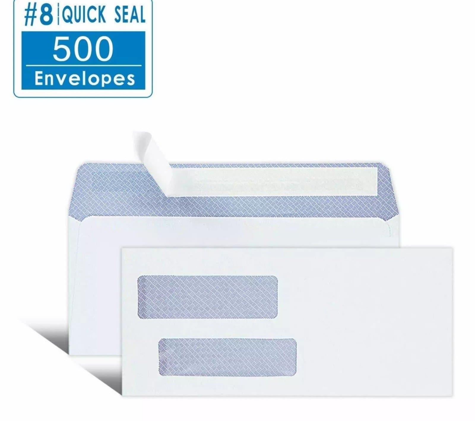 500 Count #8 Double Window Envelopes SELF SEAL Business Mailing 3 5/8" x8 11/16" - Thumbnail 2