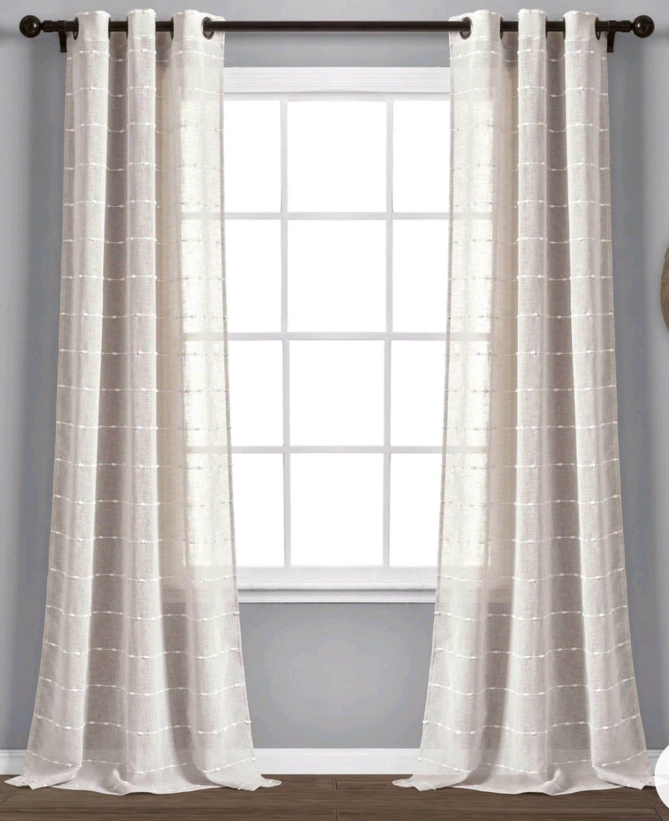 Farmhouse Textured Grommet Sheer Window Curtain Panels Beige - Thumbnail 2