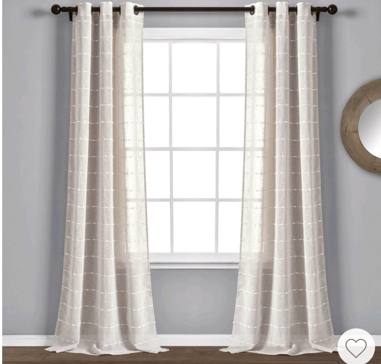 Farmhouse Textured Grommet Sheer Window Curtain Panels Beige - Image 1