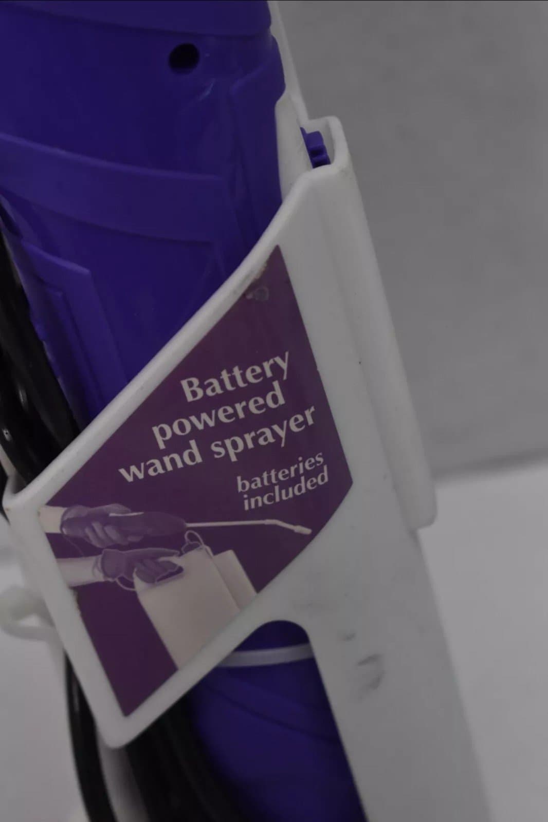 Battery Powered Wand Sprayer Purple/White For Gardening Outdoor w Wall Mount - Thumbnail 2