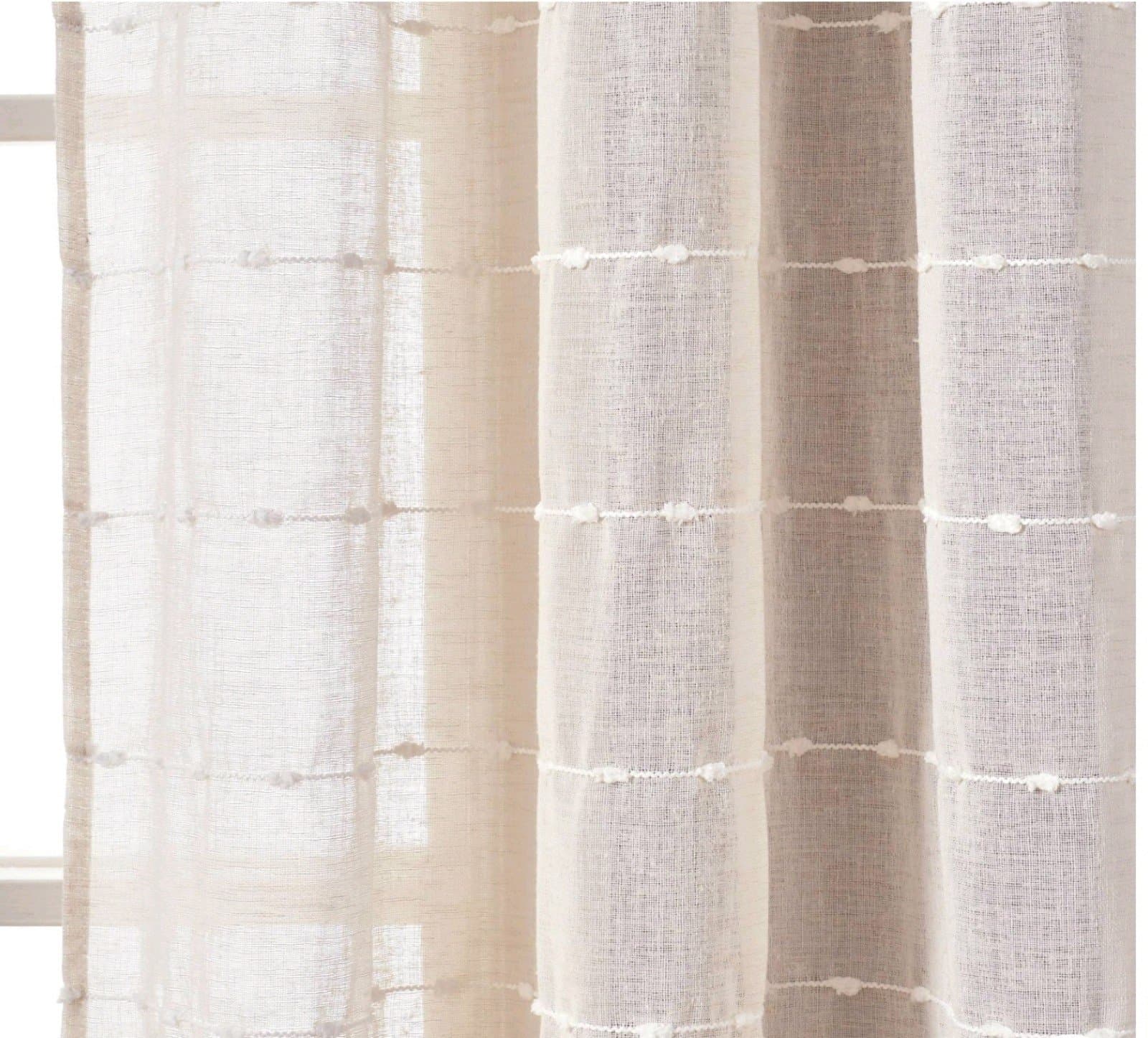 Farmhouse Textured Grommet Sheer Window Curtain Panels Beige - Thumbnail 4