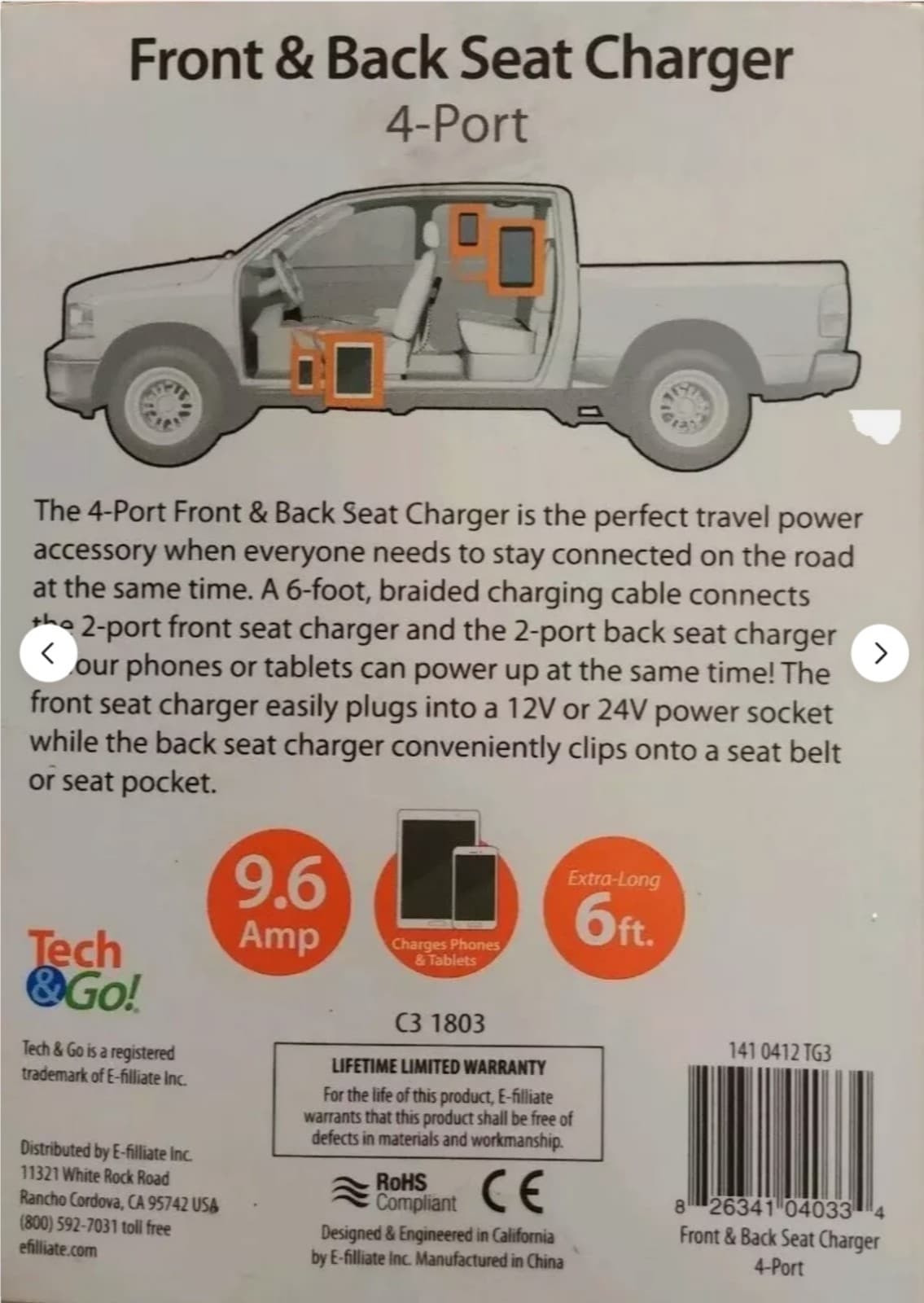 Front & Back Seat Fast Charger 4 Ports - Thumbnail 2