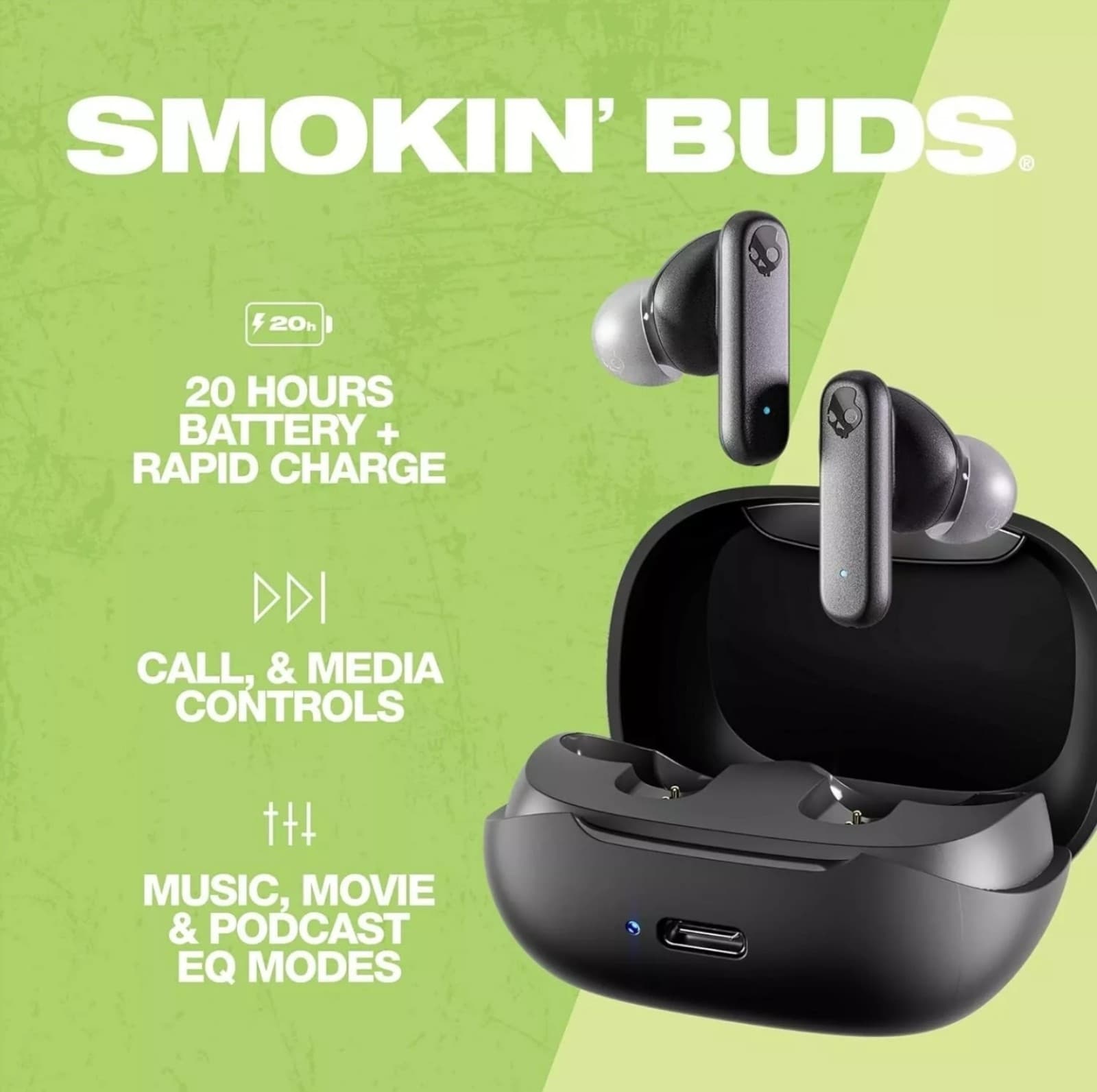 Skullcandy Smokin' Buds True Wireless Bluetooth Earbuds NEW - Thumbnail 2