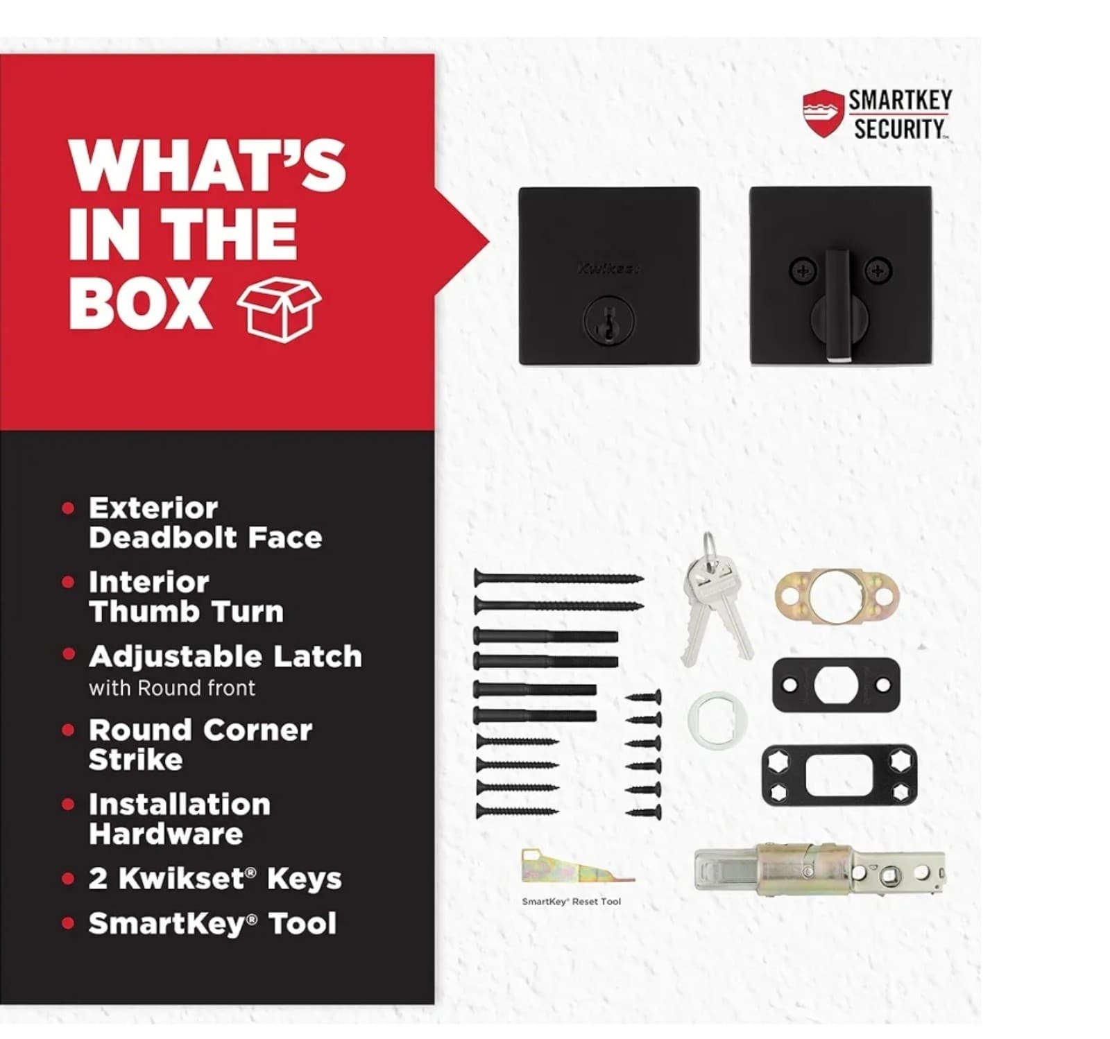 Kwikset Downtown Deadbolt Lock, Matte Black Square Exterior Keyed Front Entry Do - Thumbnail 6