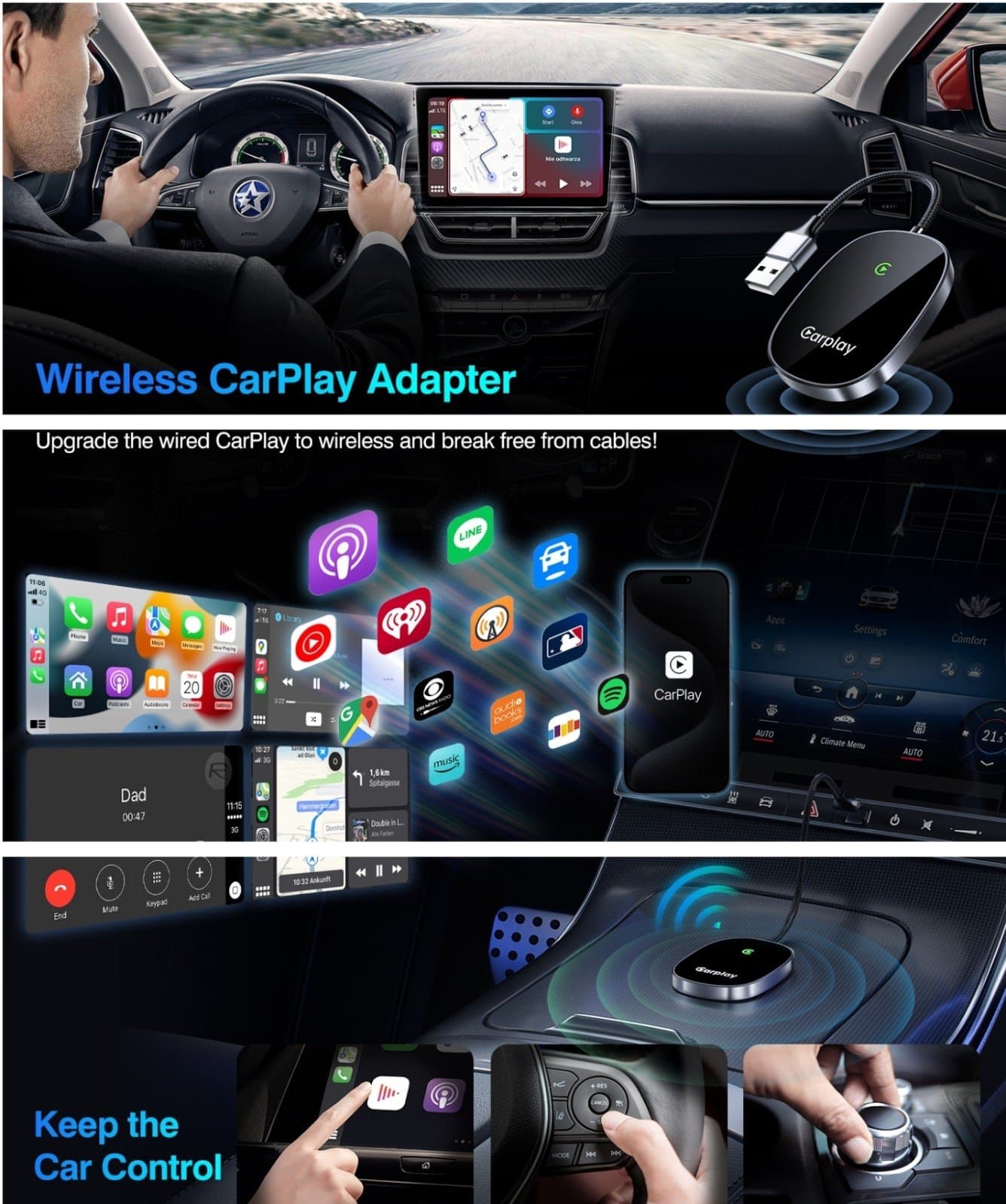 Wireless CarPlay Adapter 2024 Upgraded, Converts Factory Wired CarPlay to Wirele - Thumbnail 2