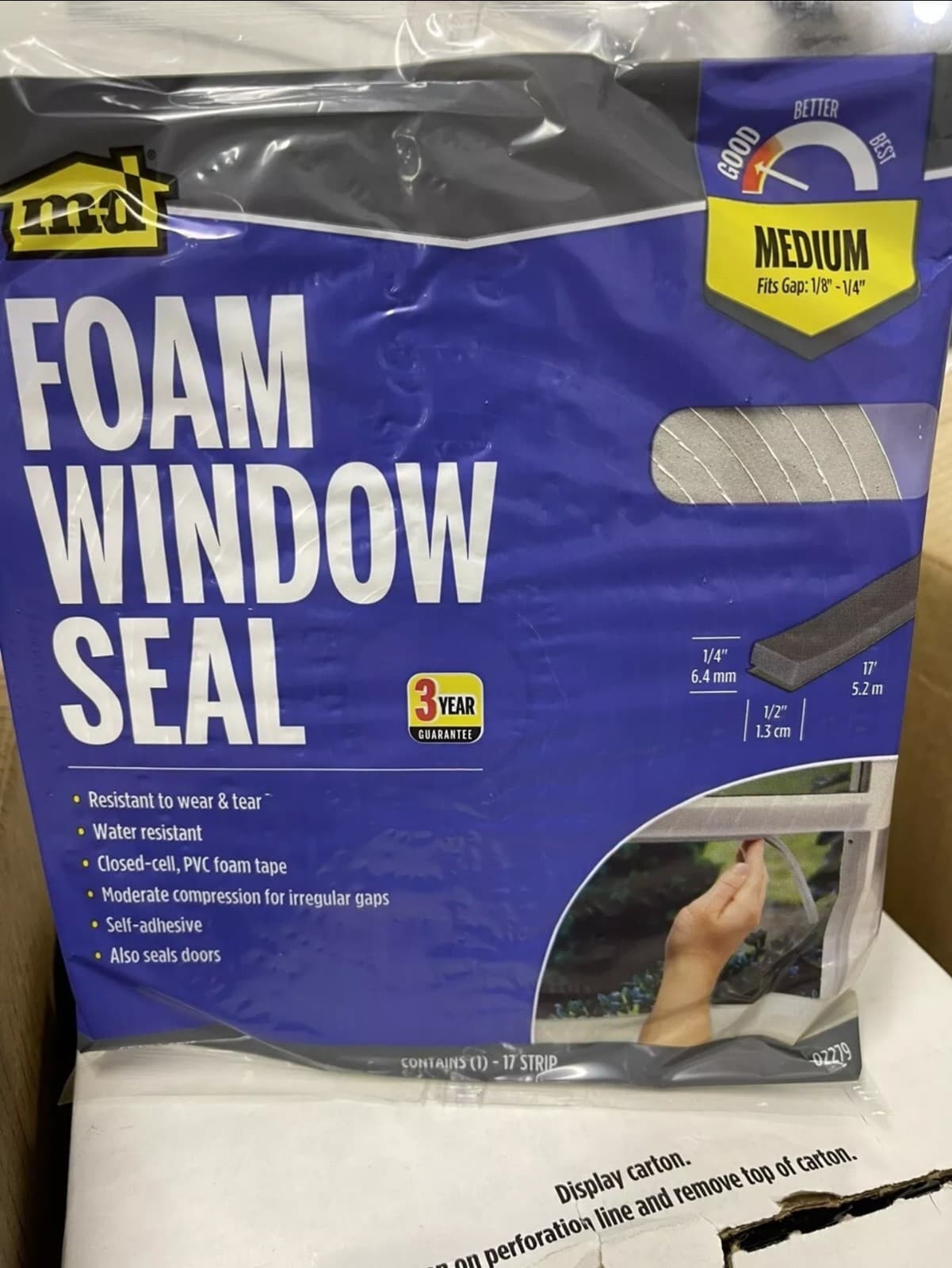 Md Foam Window Seal Lot of 4 Packs Gray 17 Feet 1/8"-1/4" NEW Sealed 02279 - Image 1