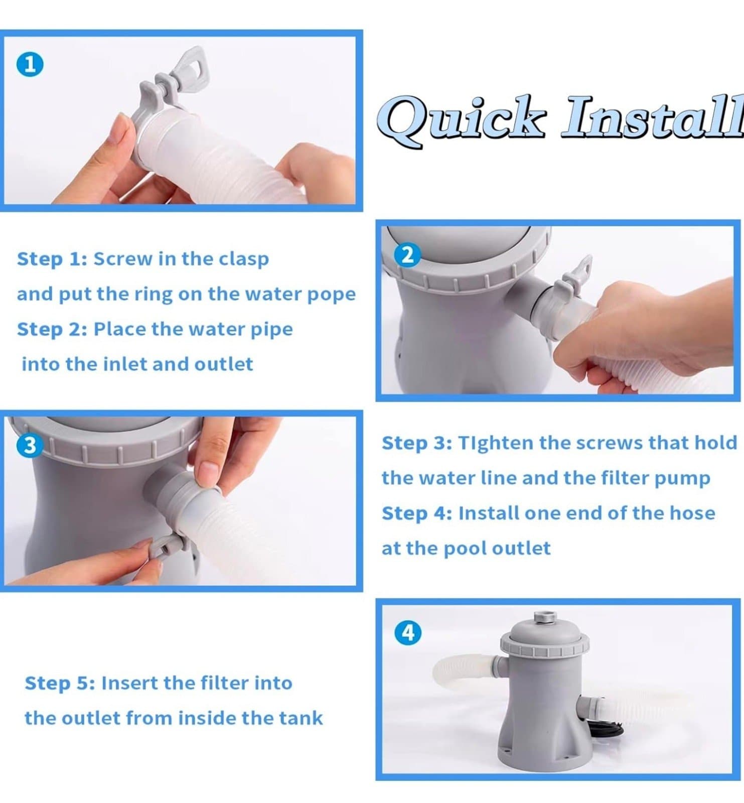 Filter Pump for Above Ground Pools 330 GPH Pump Flow Rate Pool Filter for Inflat - Thumbnail 2