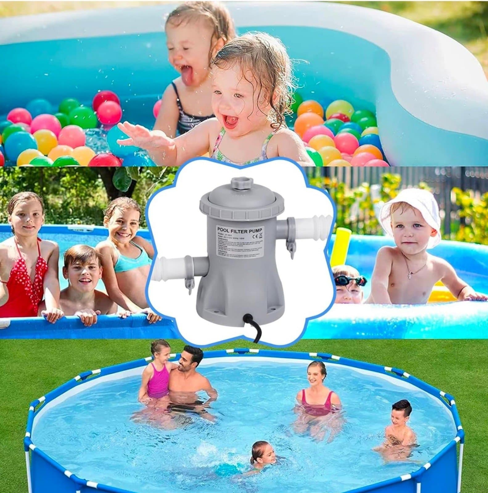 Filter Pump for Above Ground Pools 330 GPH Pump Flow Rate Pool Filter for Inflat - Thumbnail 3