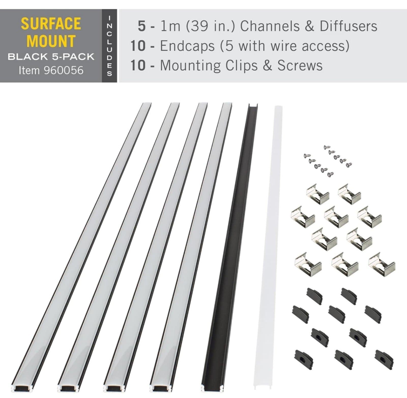 Armacost Lighting Surface Mount LED Tape Light Mounting Channel 5-Pack - Black, - Thumbnail 2