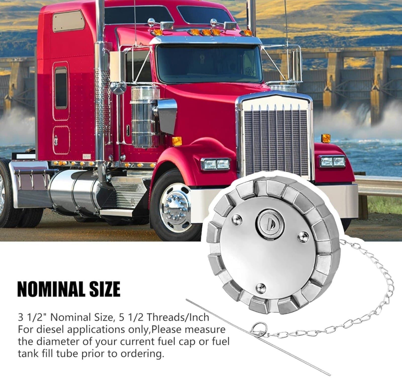 Locking Diesel Fuel Cap Compatible with Freightliner Kenworth Western Star - Thumbnail 3