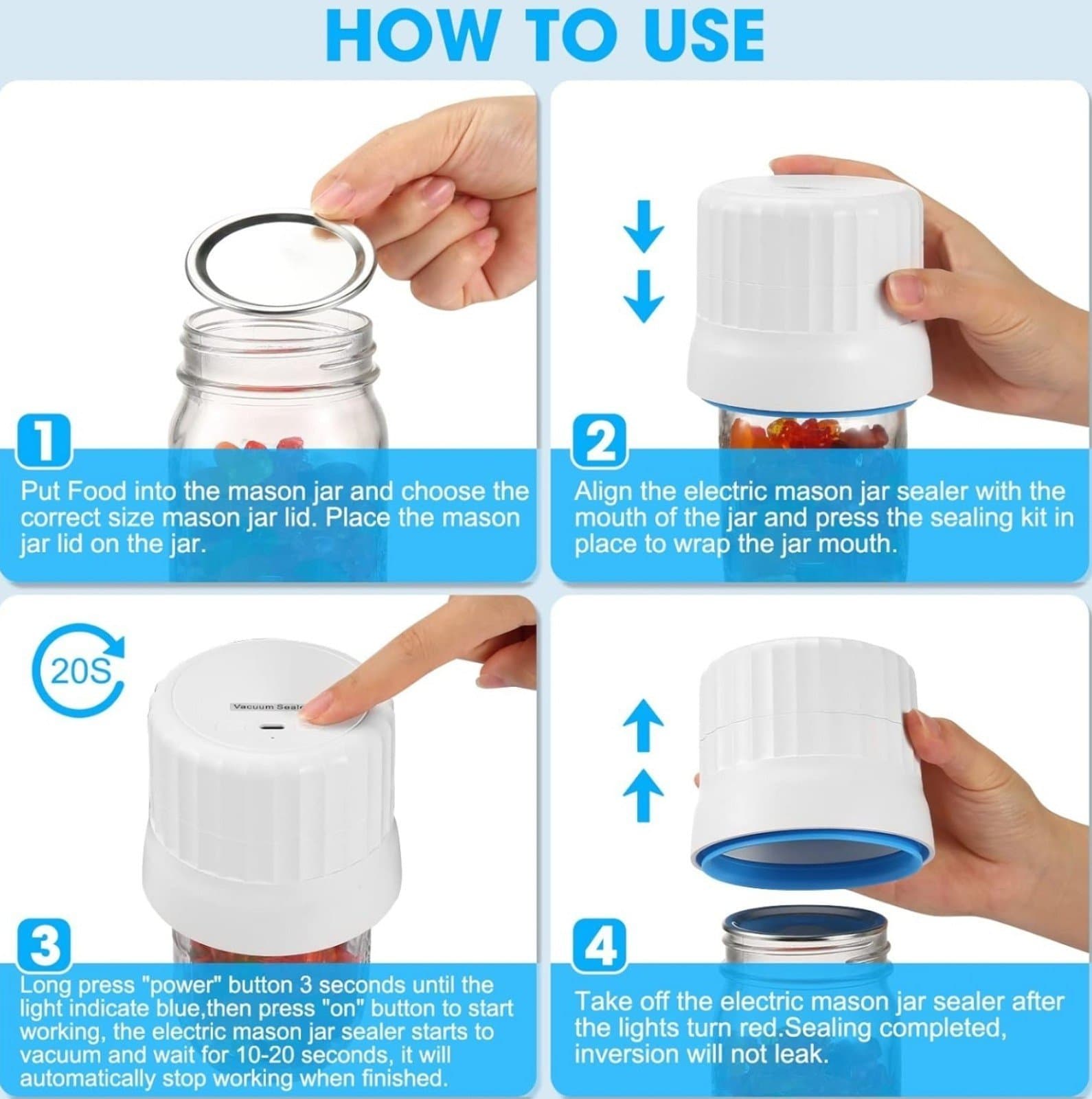 Electric Mason Jar Vacuum Sealer Kit :Cordless Vacuum Sealer Kit for Wide Mouth - Thumbnail 2