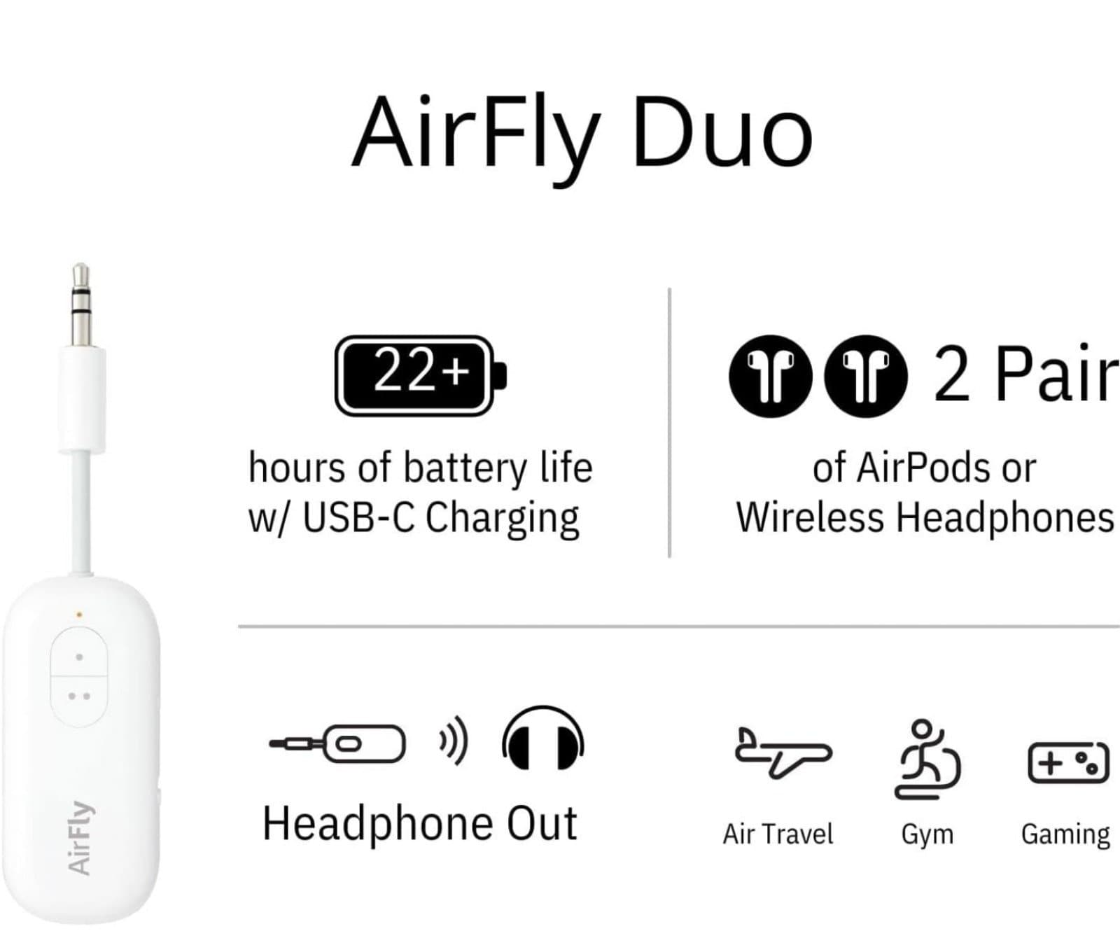 AirFly Duo Bluetooth Wireless Transmitter w/Audio Sharing 2 AirPods - Thumbnail 3