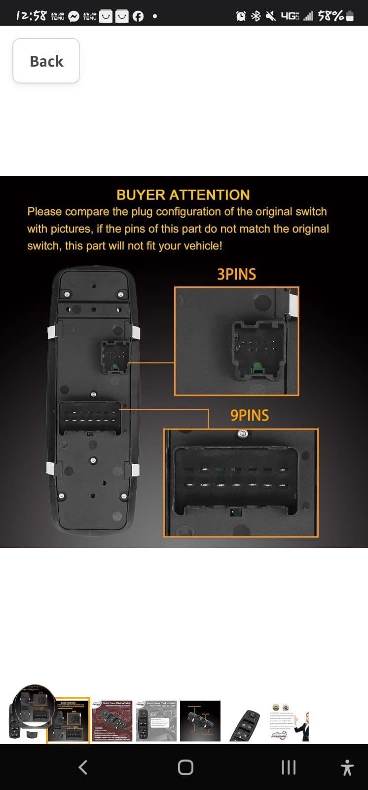 Master Power Window Switch - 3+9 PINS Check Required W/O AUTO - Compatible with - Thumbnail 4