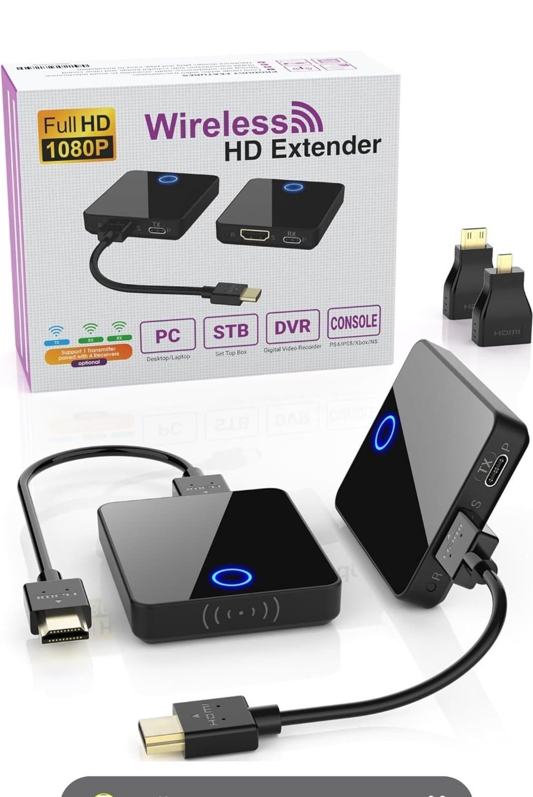 Wireless HDMI Transmitter and Receiver, Portable, 1080P 60HZ, 98F - Image 1